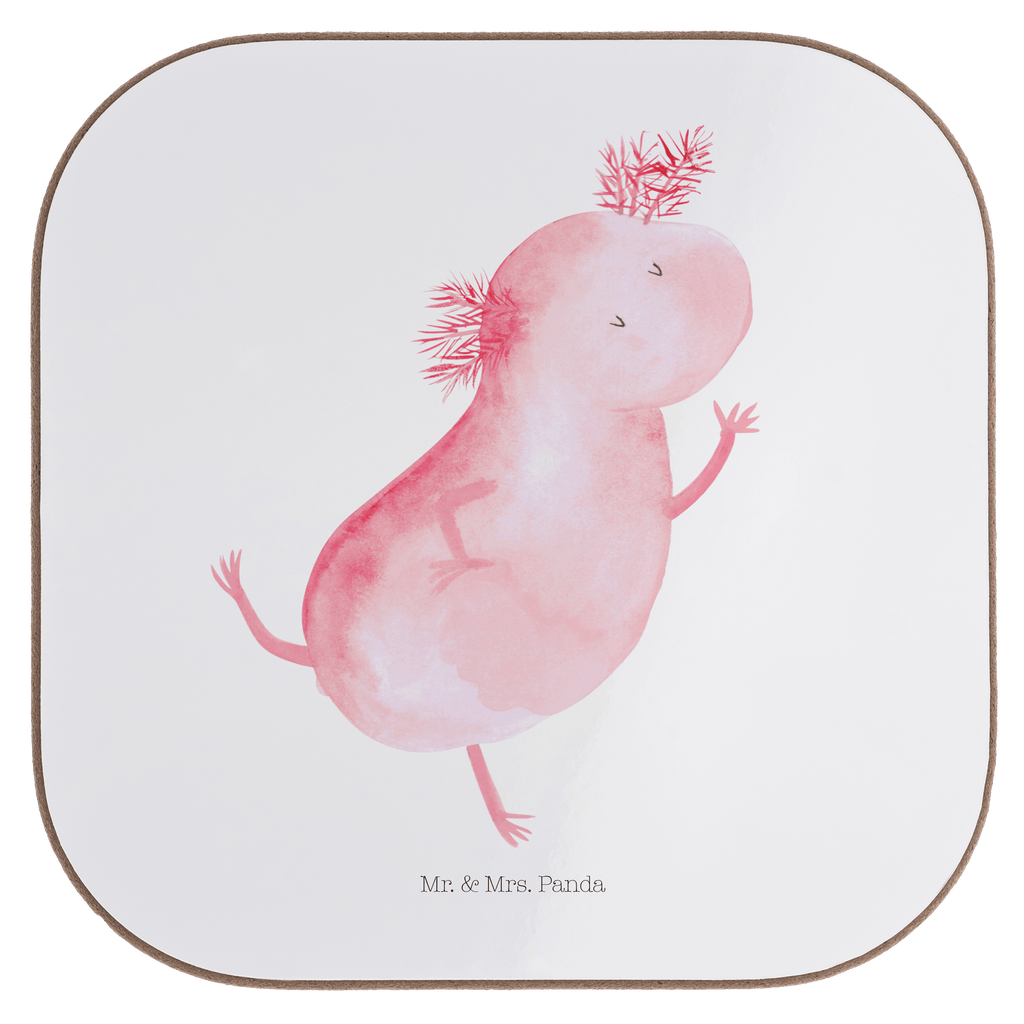 Quadratische Untersetzer Axolotl tanzt Bierdeckel, Glasuntersetzer, Untersetzer Gläser, Getränkeuntersetzer, Axolotl, Molch, Axolot, Schwanzlurch, Lurch, Lurche, Dachschaden, Sterne, verrückt, Freundin, beste Freundin