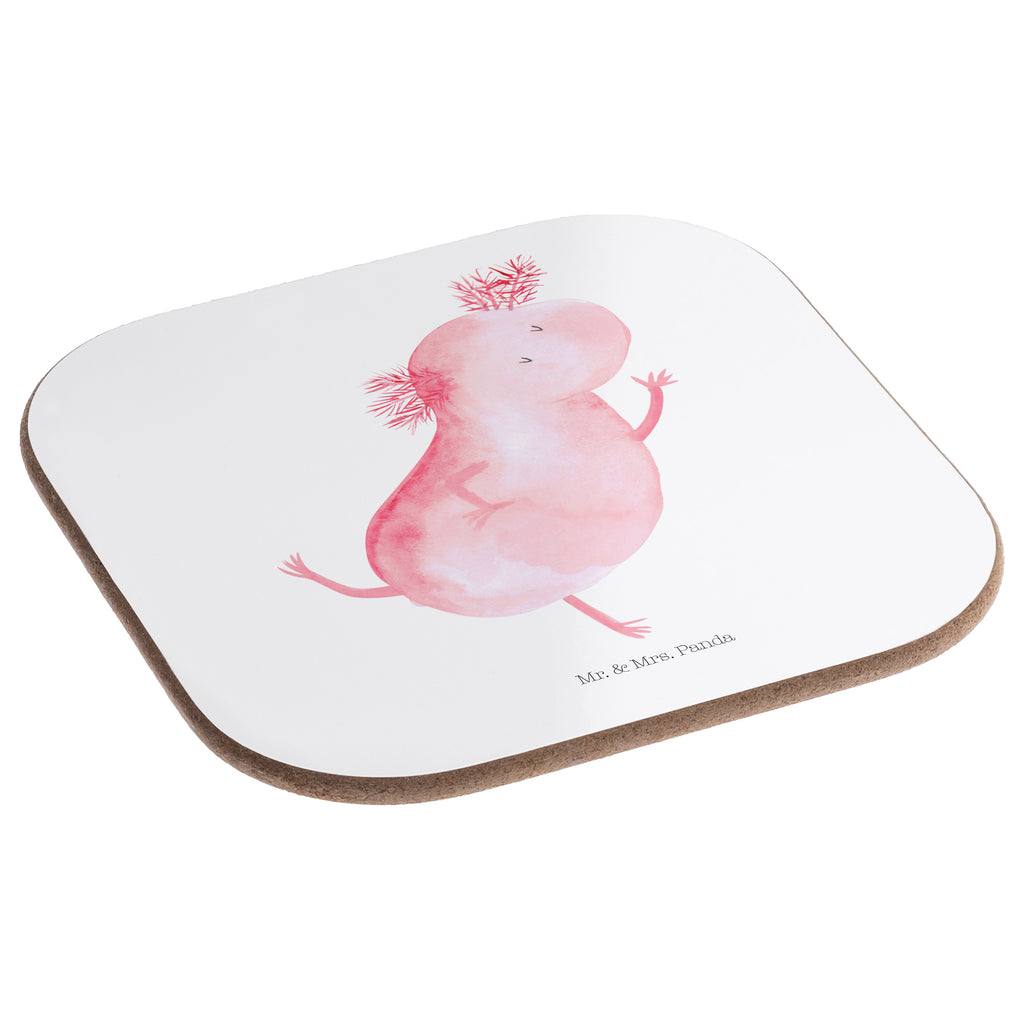 Quadratische Untersetzer Axolotl tanzt Bierdeckel, Glasuntersetzer, Untersetzer Gläser, Getränkeuntersetzer, Axolotl, Molch, Axolot, Schwanzlurch, Lurch, Lurche, Dachschaden, Sterne, verrückt, Freundin, beste Freundin