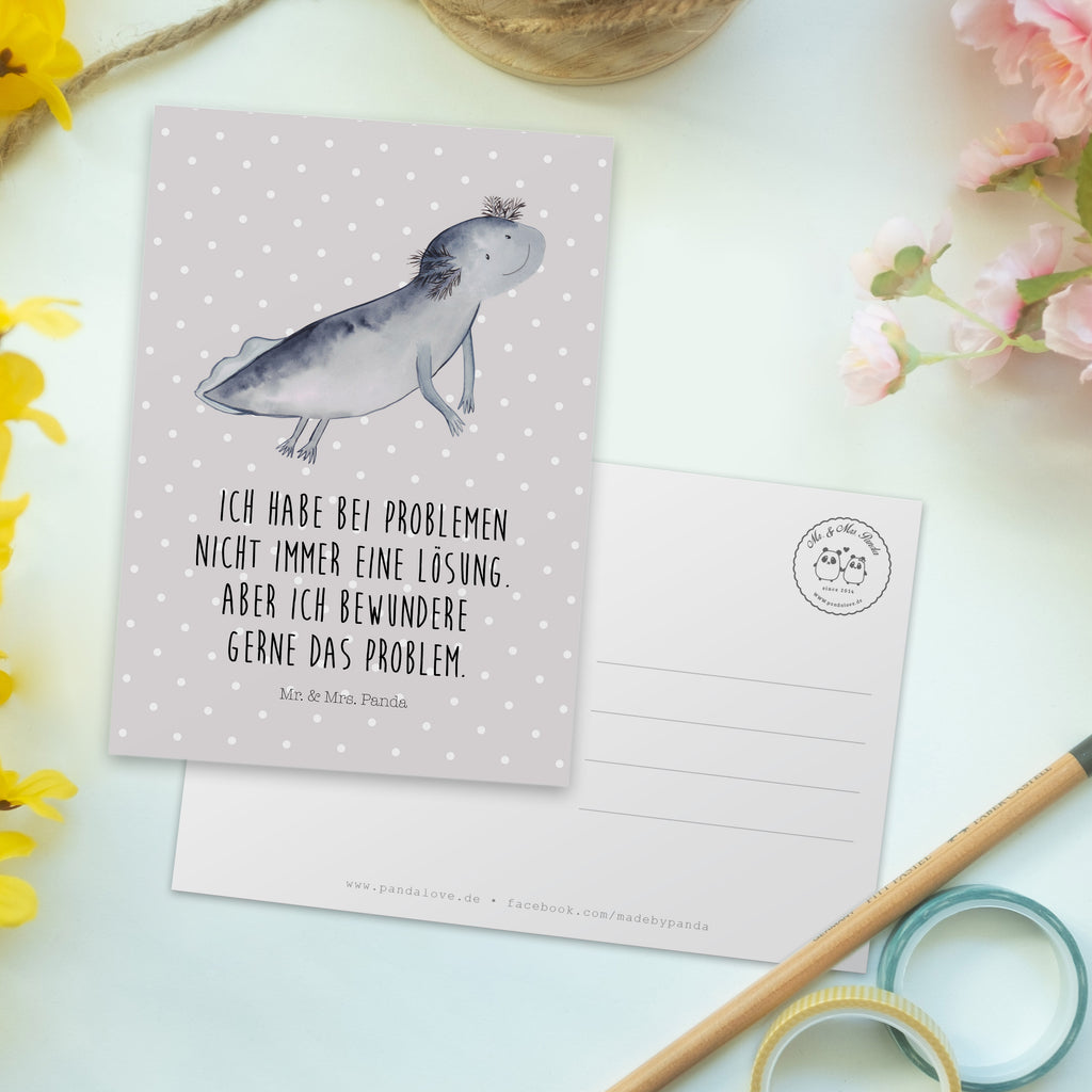 Postkarte Axolotl schwimmt Geschenkkarte, Grußkarte, Karte, Einladung, Ansichtskarte, Geburtstagskarte, Einladungskarte, Dankeskarte, Axolotl, Molch, Axolot, Schwanzlurch, Lurch, Lurche, Problem, Probleme, Lösungen, Motivation