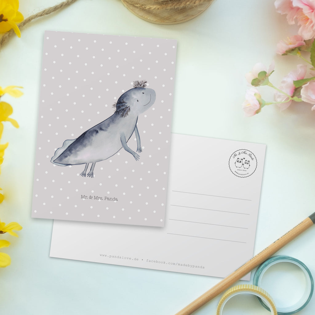 Postkarte Axolotl schwimmt Geschenkkarte, Grußkarte, Karte, Einladung, Ansichtskarte, Geburtstagskarte, Einladungskarte, Dankeskarte, Axolotl, Molch, Axolot, Schwanzlurch, Lurch, Lurche, Problem, Probleme, Lösungen, Motivation