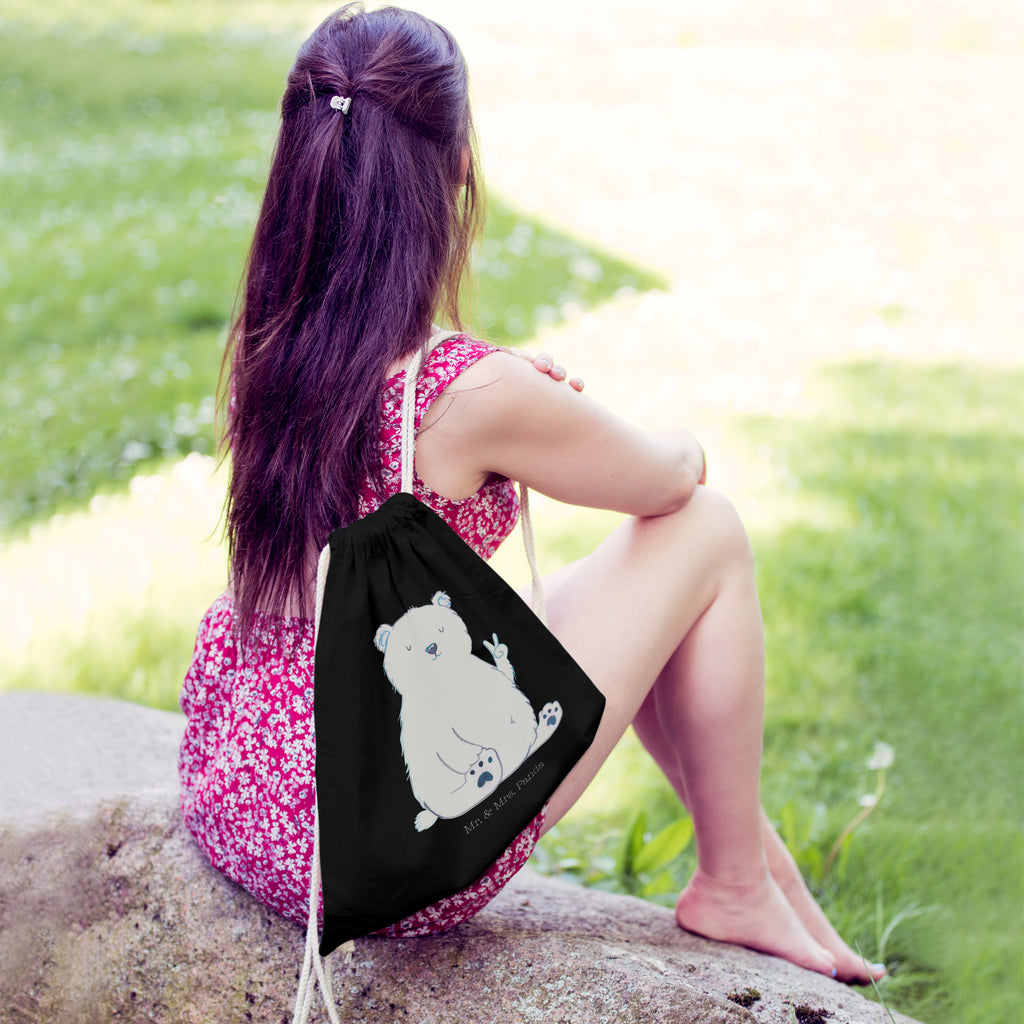 Sportbeutel Eisbär Faul Turnbeutel, Beutel, Sporttasche, Tasche, Stoffbeutel, Bär, Teddy, Teddybär, Eisbär, Nordpol, Faul, Entspannen, Relaxen, Büro, Arbeit, Bürojob, Arbeitsplatz, Homeoffice