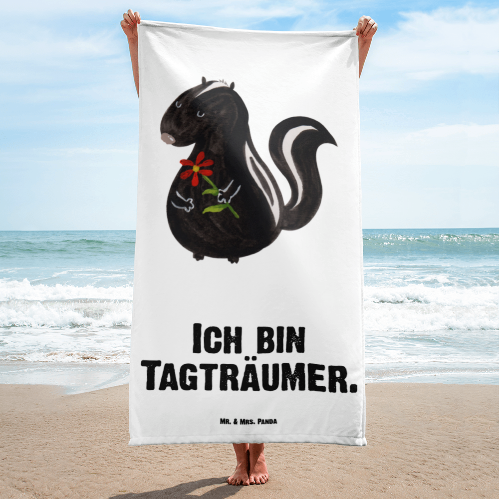 XL Badehandtuch Stinktier Blume Handtuch, Badetuch, Duschtuch, Strandtuch, Saunatuch, Stinktier, Skunk, Wildtier, Raubtier, Stinker, Stinki, Tagträumer, verträumt, Dreams, Träume