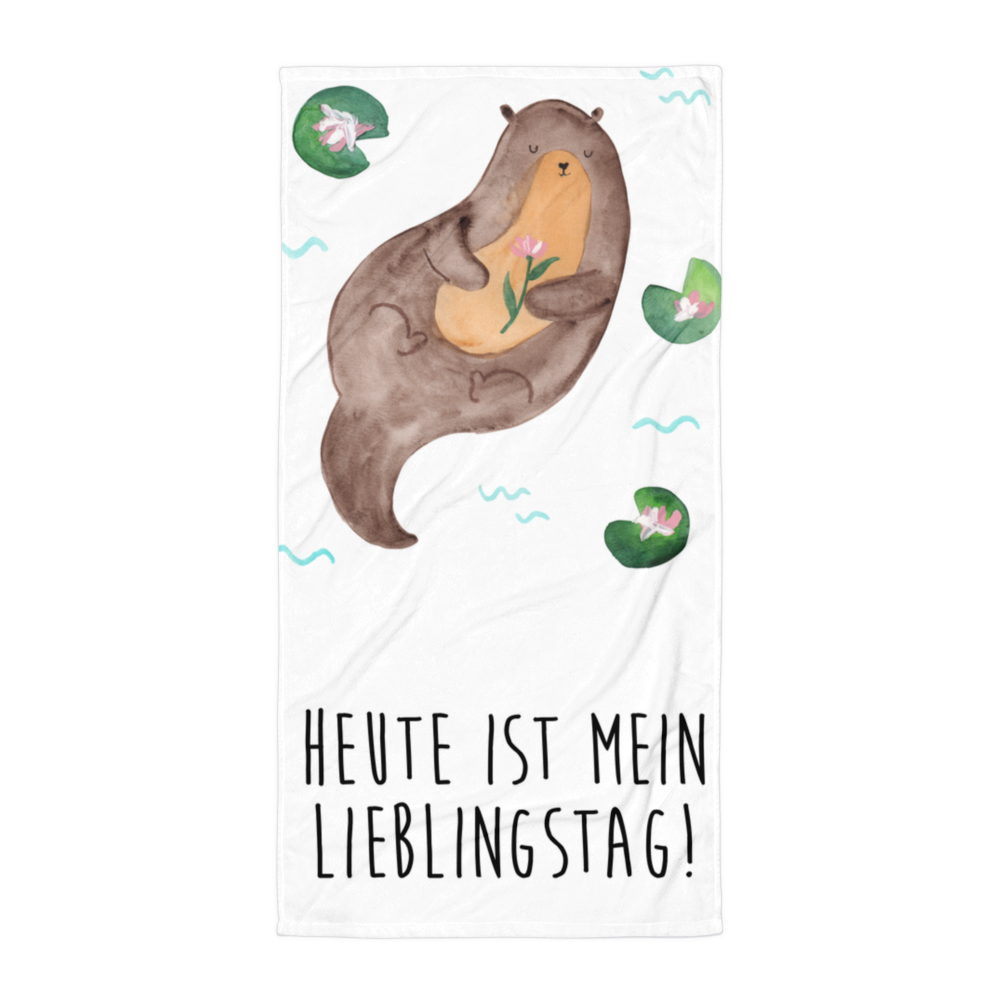 XL Badehandtuch Otter mit Seerose Handtuch, Badetuch, Duschtuch, Strandtuch, Saunatuch, Otter, Fischotter, Seeotter, Otter Seeotter See Otter