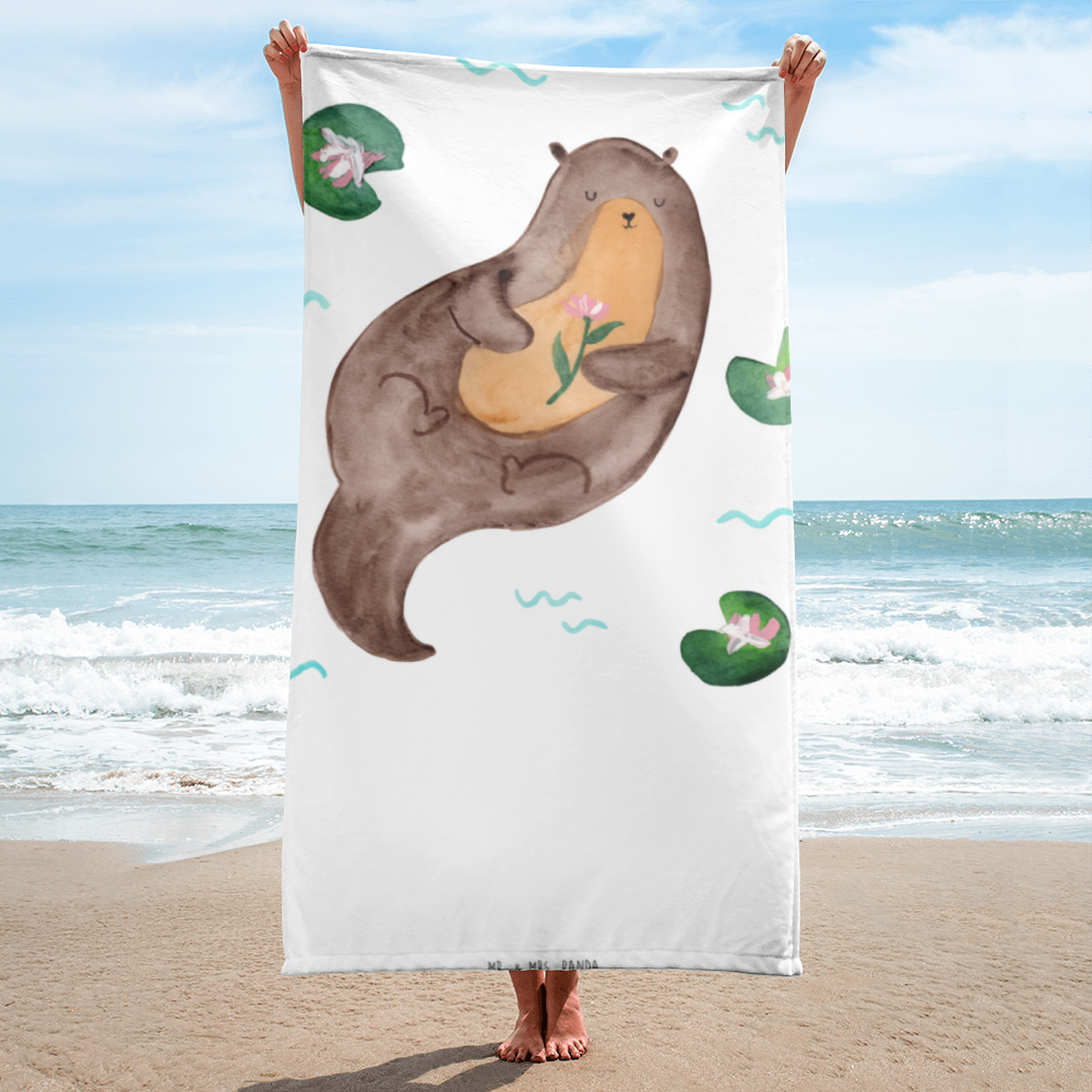 XL Badehandtuch Otter mit Seerose Handtuch, Badetuch, Duschtuch, Strandtuch, Saunatuch, Otter, Fischotter, Seeotter, Otter Seeotter See Otter