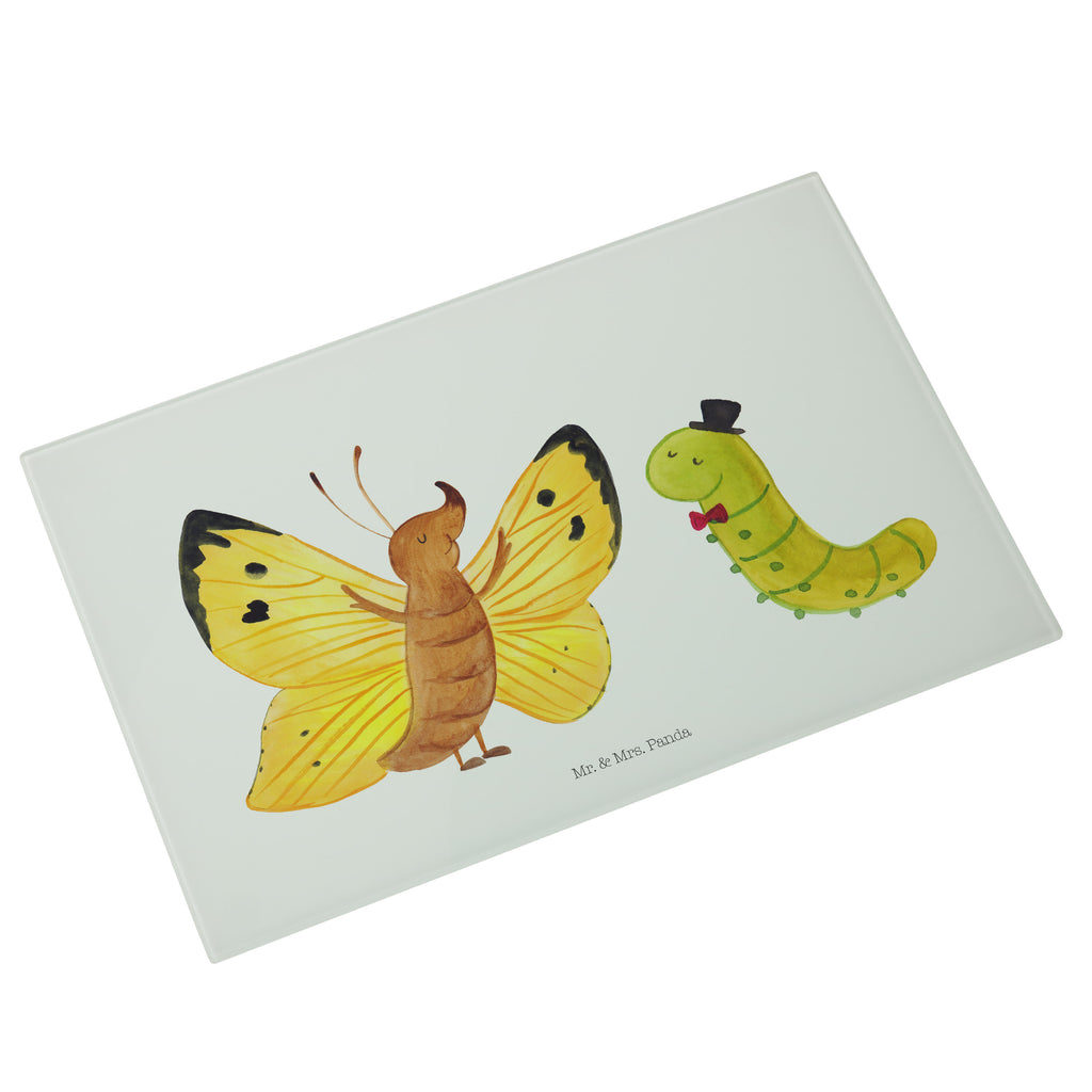 Medium Glas Schneidbrett Raupe & Schmetterling Glasschneidebrett, Schneidebrett, Tiermotive, Gute Laune, lustige Sprüche, Tiere, Raupe, Schmetterling, Zitronenfalter, Entwicklung, Erwachsen werden, Kokon, Hut, Hütchen, Schönheit, Aufwachsen
