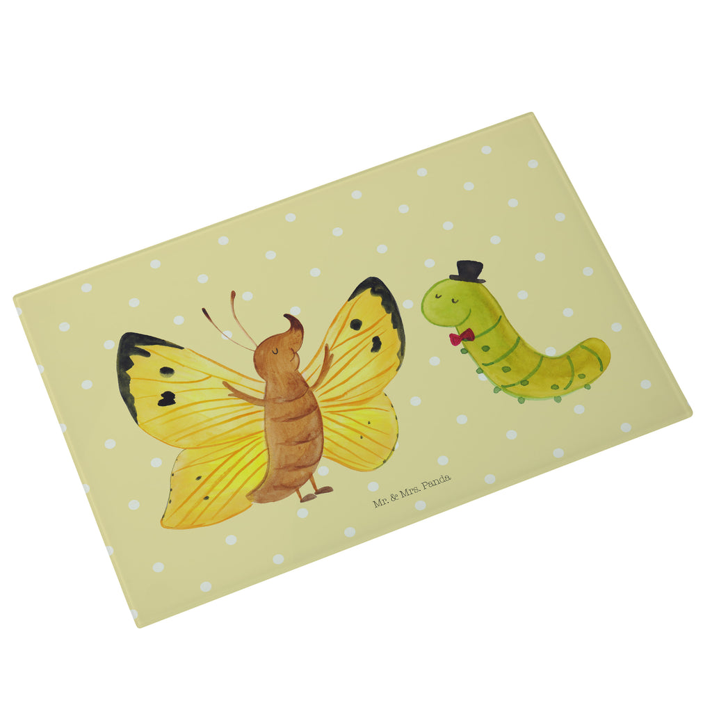 Medium Glas Schneidbrett Raupe & Schmetterling Glasschneidebrett, Schneidebrett, Tiermotive, Gute Laune, lustige Sprüche, Tiere, Raupe, Schmetterling, Zitronenfalter, Entwicklung, Erwachsen werden, Kokon, Hut, Hütchen, Schönheit, Aufwachsen