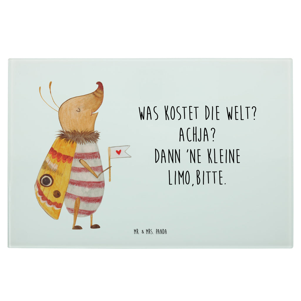 Medium Glas Schneidbrett Nachtfalter mit Fähnchen Glasschneidebrett, Schneidebrett, Tiermotive, Gute Laune, lustige Sprüche, Tiere, Nachtfalter, Käfer, Spruch lustig, Spruch witzig, süß, niedlich, Küche Deko, Was kostet die Welt