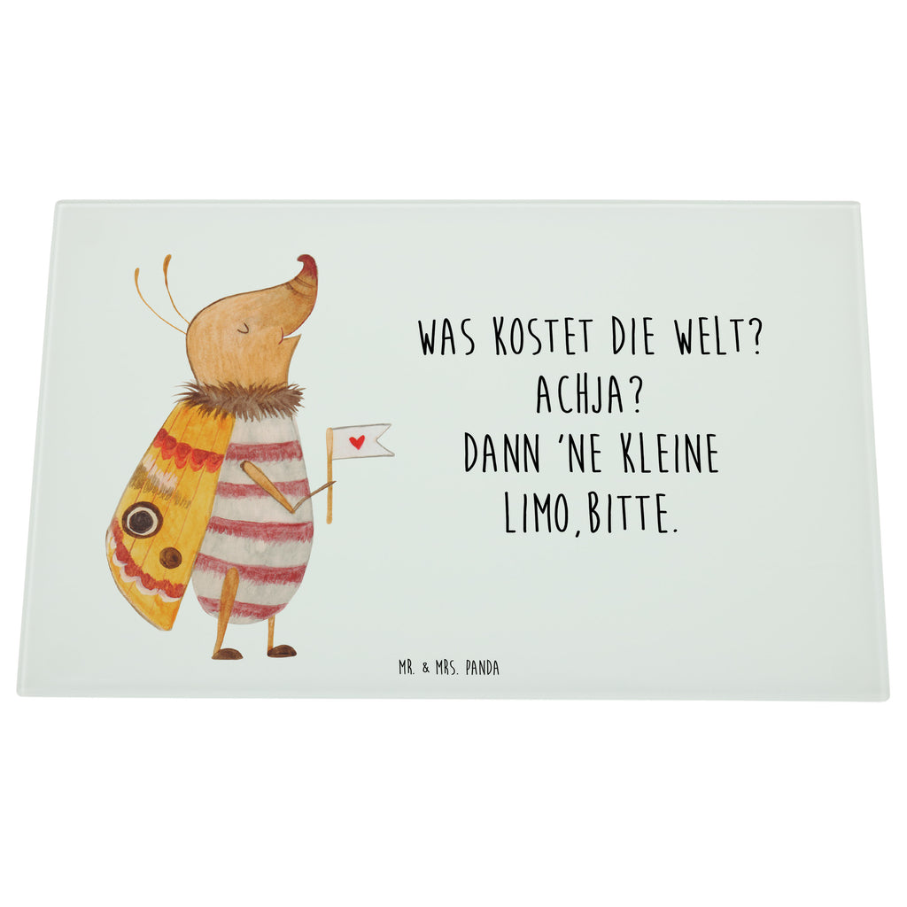 Medium Glas Schneidbrett Nachtfalter mit Fähnchen Glasschneidebrett, Schneidebrett, Tiermotive, Gute Laune, lustige Sprüche, Tiere, Nachtfalter, Käfer, Spruch lustig, Spruch witzig, süß, niedlich, Küche Deko, Was kostet die Welt
