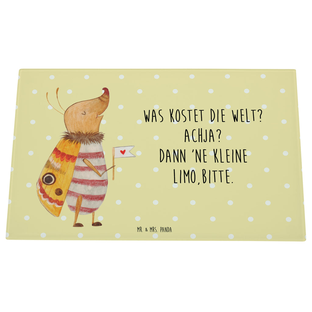 Medium Glas Schneidbrett Nachtfalter mit Fähnchen Glasschneidebrett, Schneidebrett, Tiermotive, Gute Laune, lustige Sprüche, Tiere, Nachtfalter, Käfer, Spruch lustig, Spruch witzig, süß, niedlich, Küche Deko, Was kostet die Welt