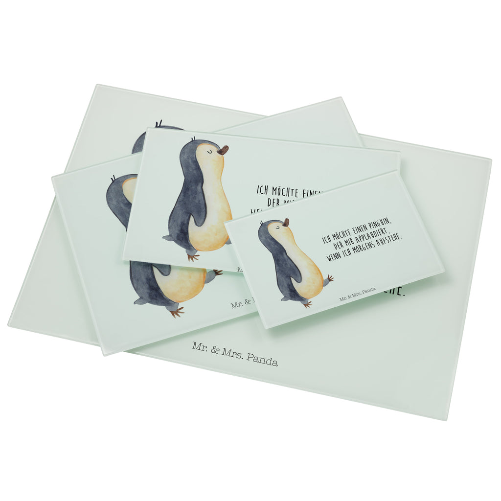 Medium Glas Schneidbrett Pinguin marschierend Glasschneidebrett, Schneidebrett, Pinguin, Pinguine, Frühaufsteher, Langschläfer, Bruder, Schwester, Familie