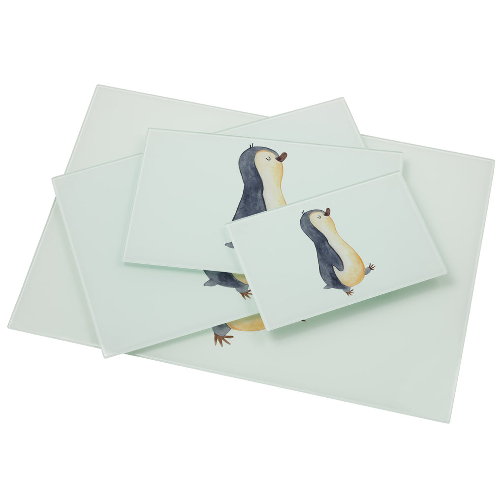 Medium Glas Schneidbrett Pinguin marschierend Glasschneidebrett, Schneidebrett, Pinguin, Pinguine, Frühaufsteher, Langschläfer, Bruder, Schwester, Familie
