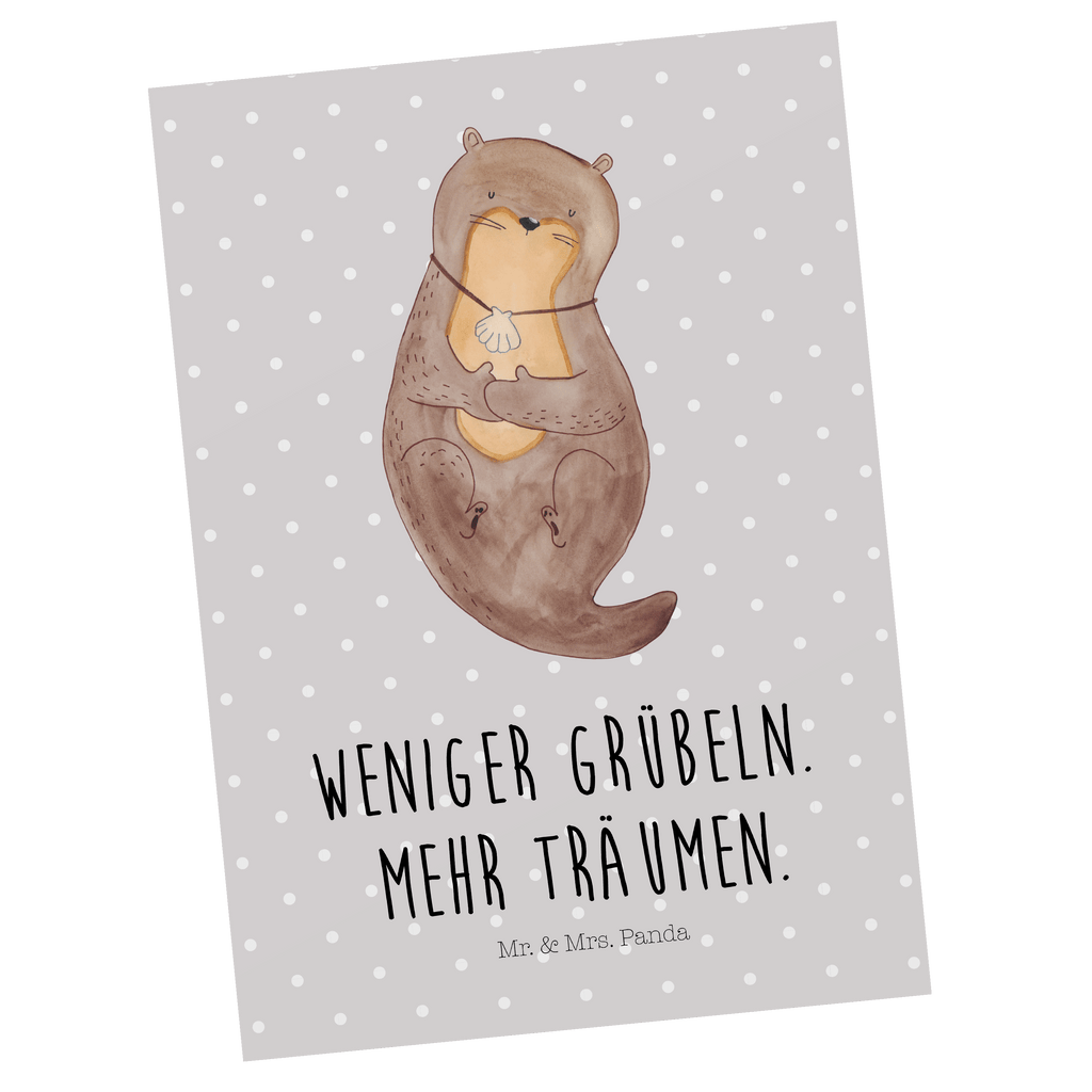 Postkarte Otter mit Muschelmedaillon Geschenkkarte, Grußkarte, Karte, Einladung, Ansichtskarte, Geburtstagskarte, Einladungskarte, Dankeskarte, Otter, Fischotter, Seeotter, Otterliebe, grübeln, träumen, Motivation, Tagträumen, Büro
