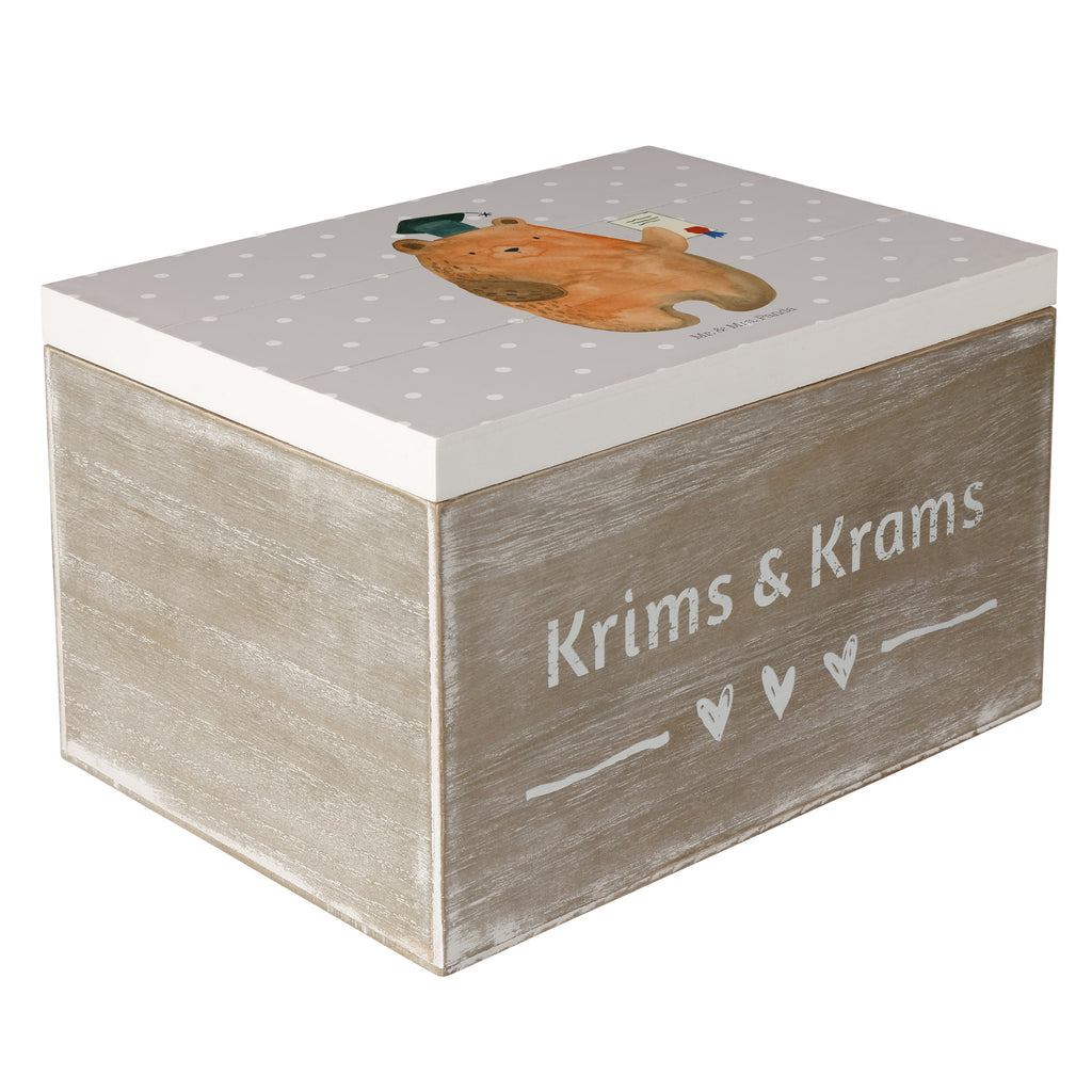 Holzkiste Prüfungsbär Holzkiste, Kiste, Schatzkiste, Truhe, Schatulle, XXL, Erinnerungsbox, Erinnerungskiste, Dekokiste, Aufbewahrungsbox, Bär, Teddy, Teddybär, Abitur, Prüfungen, Prüfung bestanden, Abschluss, Zeugnis, Abschlusszeugnis
