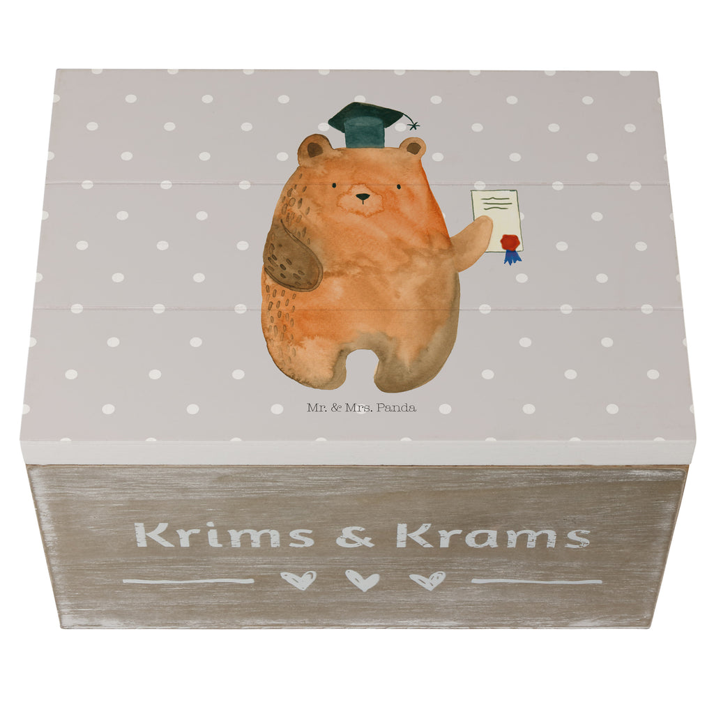 Holzkiste Prüfungsbär Holzkiste, Kiste, Schatzkiste, Truhe, Schatulle, XXL, Erinnerungsbox, Erinnerungskiste, Dekokiste, Aufbewahrungsbox, Bär, Teddy, Teddybär, Abitur, Prüfungen, Prüfung bestanden, Abschluss, Zeugnis, Abschlusszeugnis