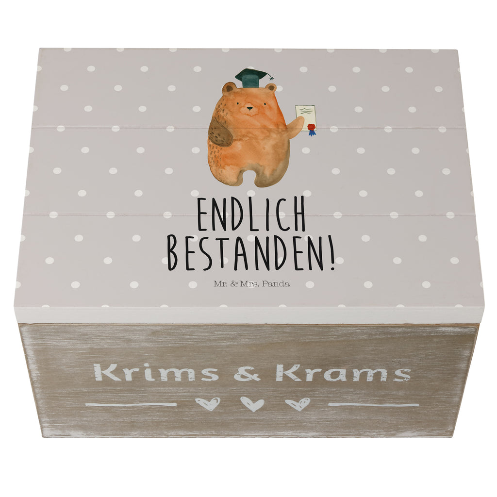 Holzkiste Prüfungsbär Holzkiste, Kiste, Schatzkiste, Truhe, Schatulle, XXL, Erinnerungsbox, Erinnerungskiste, Dekokiste, Aufbewahrungsbox, Bär, Teddy, Teddybär, Abitur, Prüfungen, Prüfung bestanden, Abschluss, Zeugnis, Abschlusszeugnis