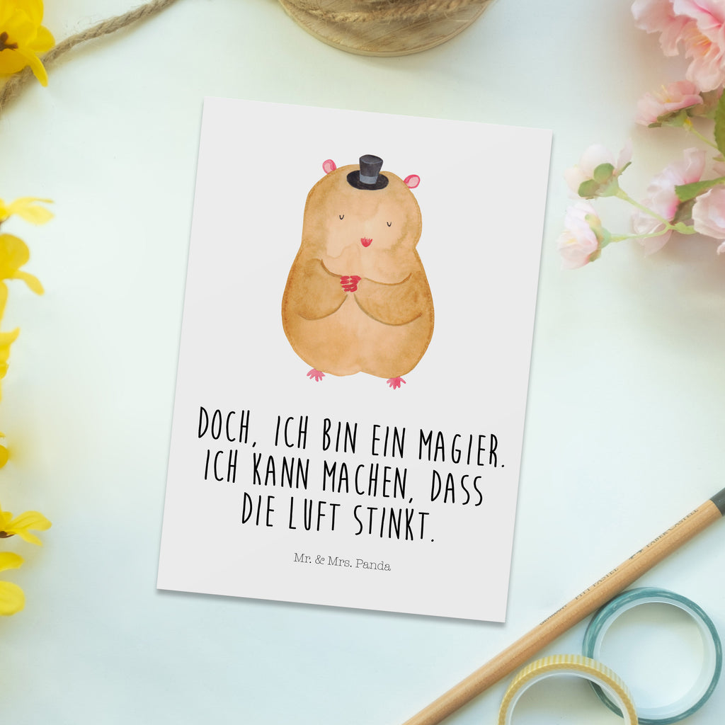 Postkarte Hamster mit Hut Geschenkkarte, Grußkarte, Karte, Einladung, Ansichtskarte, Geburtstagskarte, Einladungskarte, Dankeskarte, Tiermotive, Gute Laune, lustige Sprüche, Tiere, Hamster, Hut, Magier, Zylinder, Zwerghamster, Zauberer, Houdini