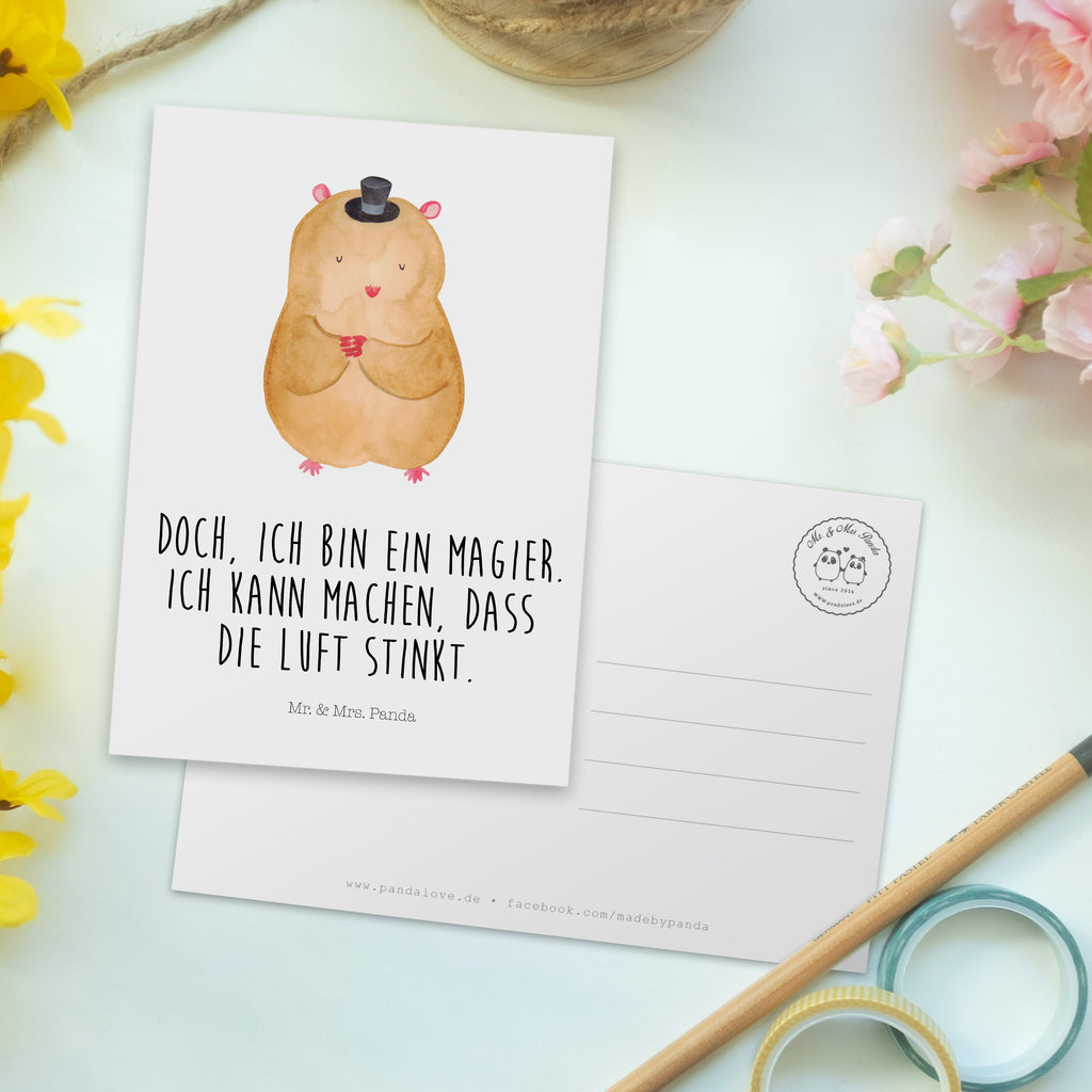 Postkarte Hamster mit Hut Geschenkkarte, Grußkarte, Karte, Einladung, Ansichtskarte, Geburtstagskarte, Einladungskarte, Dankeskarte, Tiermotive, Gute Laune, lustige Sprüche, Tiere, Hamster, Hut, Magier, Zylinder, Zwerghamster, Zauberer, Houdini