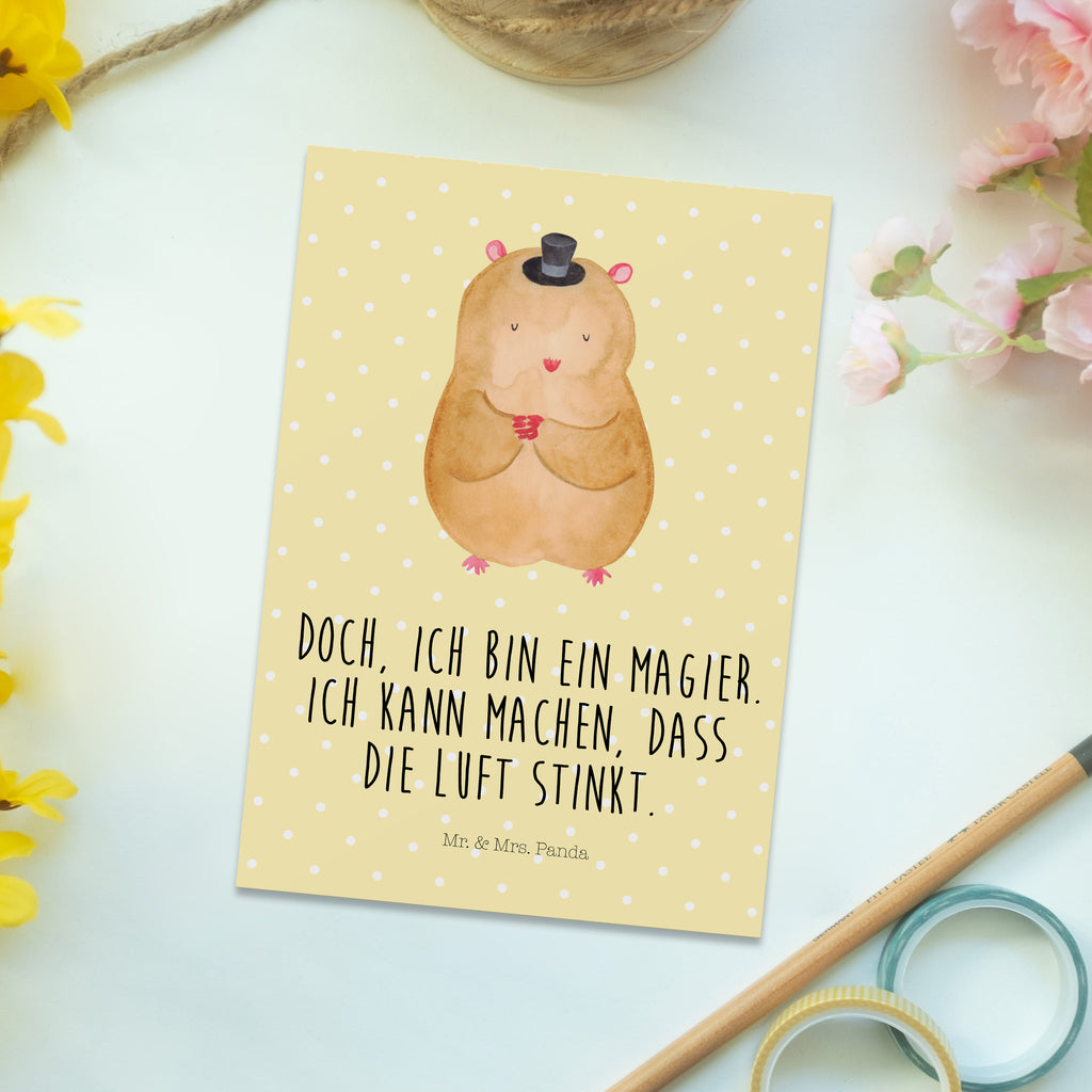 Postkarte Hamster mit Hut Geschenkkarte, Grußkarte, Karte, Einladung, Ansichtskarte, Geburtstagskarte, Einladungskarte, Dankeskarte, Tiermotive, Gute Laune, lustige Sprüche, Tiere, Hamster, Hut, Magier, Zylinder, Zwerghamster, Zauberer, Houdini