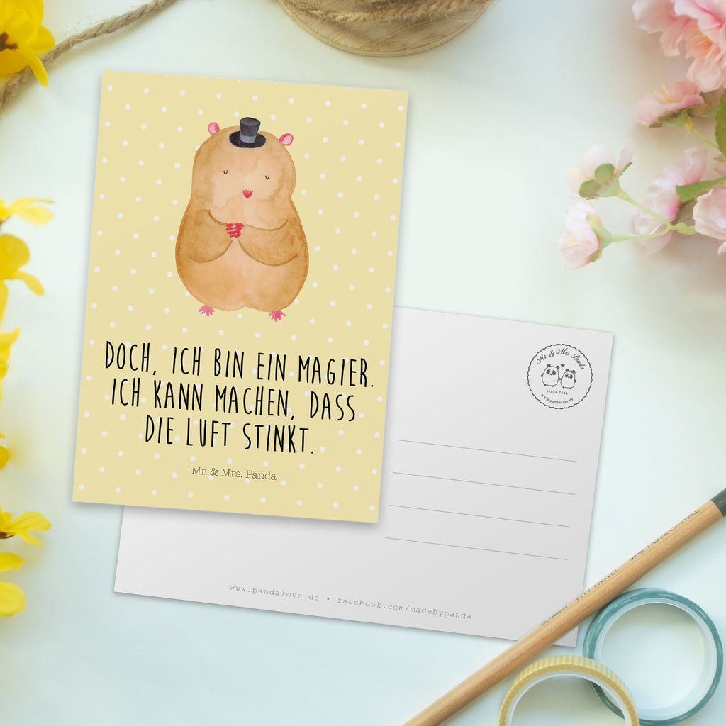 Postkarte Hamster mit Hut Geschenkkarte, Grußkarte, Karte, Einladung, Ansichtskarte, Geburtstagskarte, Einladungskarte, Dankeskarte, Tiermotive, Gute Laune, lustige Sprüche, Tiere, Hamster, Hut, Magier, Zylinder, Zwerghamster, Zauberer, Houdini