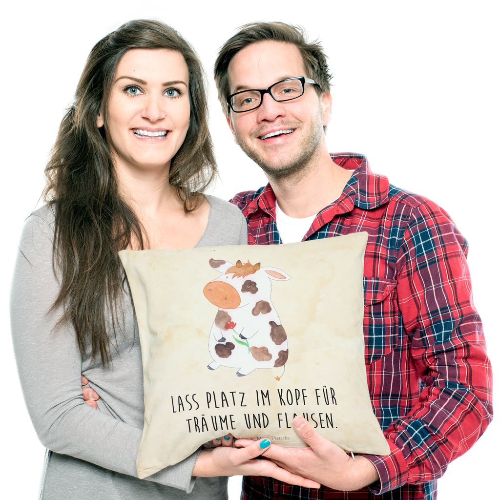 40x40 Kissen Kuh Kissenhülle, Kopfkissen, Sofakissen, Dekokissen, Motivkissen, Bauernhof, Hoftiere, Landwirt, Landwirtin, Kuh, Kühe, Träume, Flausen, Spruch, Magie, Motivtion, Hof, Milch, Milchkuh