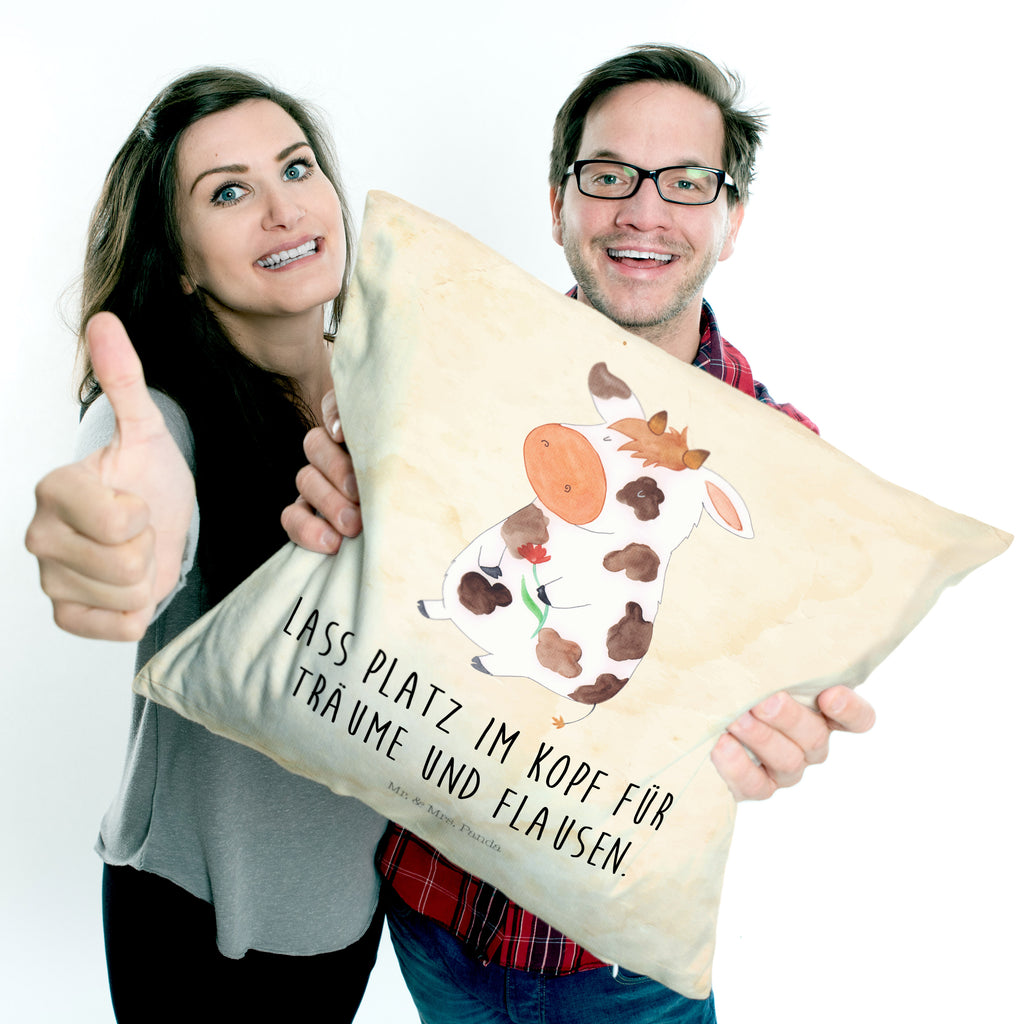 40x40 Kissen Kuh Kissenhülle, Kopfkissen, Sofakissen, Dekokissen, Motivkissen, Bauernhof, Hoftiere, Landwirt, Landwirtin, Kuh, Kühe, Träume, Flausen, Spruch, Magie, Motivtion, Hof, Milch, Milchkuh