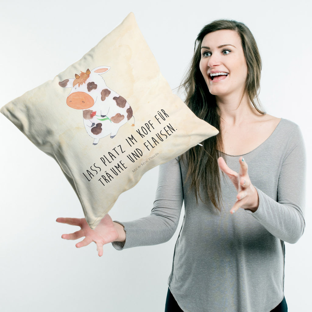 40x40 Kissen Kuh Kissenhülle, Kopfkissen, Sofakissen, Dekokissen, Motivkissen, Bauernhof, Hoftiere, Landwirt, Landwirtin, Kuh, Kühe, Träume, Flausen, Spruch, Magie, Motivtion, Hof, Milch, Milchkuh