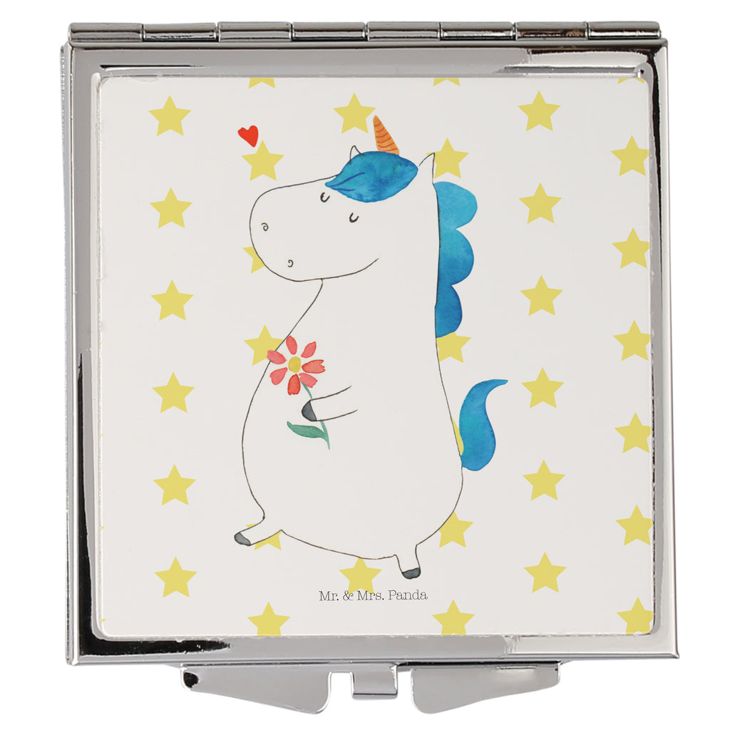 Handtaschenspiegel quadratisch Einhorn Spaziergang Spiegel, Handtasche, Quadrat, silber, schminken, Schminkspiegel, Einhorn, Einhörner, Einhorn Deko, Pegasus, Unicorn, Glitzer, Blumen, Spaziergang, Motivation, Gute Laune, Freude, Freundin, Mutter, Schwester
