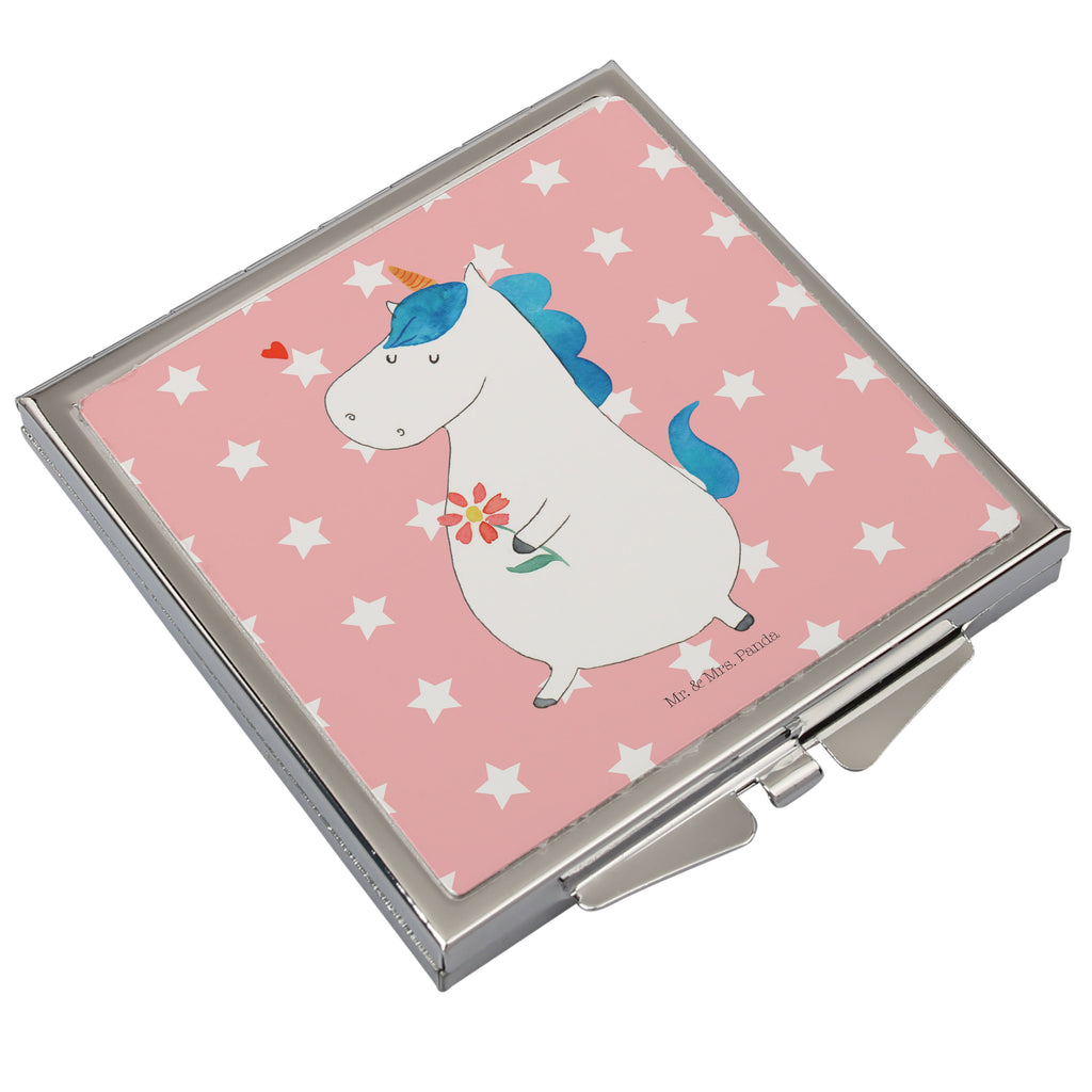 Handtaschenspiegel quadratisch Einhorn Spaziergang Spiegel, Handtasche, Quadrat, silber, schminken, Schminkspiegel, Einhorn, Einhörner, Einhorn Deko, Pegasus, Unicorn, Glitzer, Blumen, Spaziergang, Motivation, Gute Laune, Freude, Freundin, Mutter, Schwester