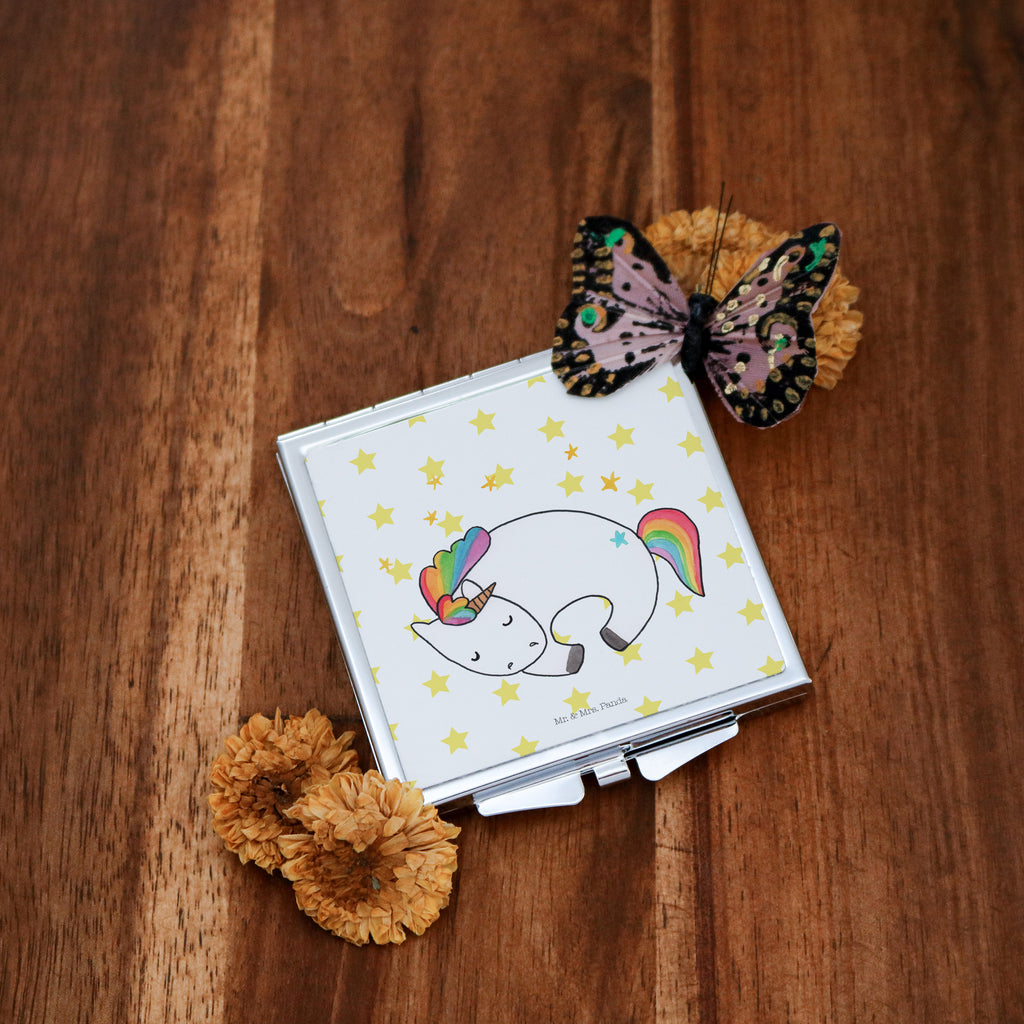 Handtaschenspiegel quadratisch Einhorn Nacht Spiegel, Handtasche, Quadrat, silber, schminken, Schminkspiegel, Einhorn, Einhörner, Einhorn Deko, Pegasus, Unicorn, Träume, Traum, unicorn, Realität, Menschen, Geschenk, Ruhe, Freundin