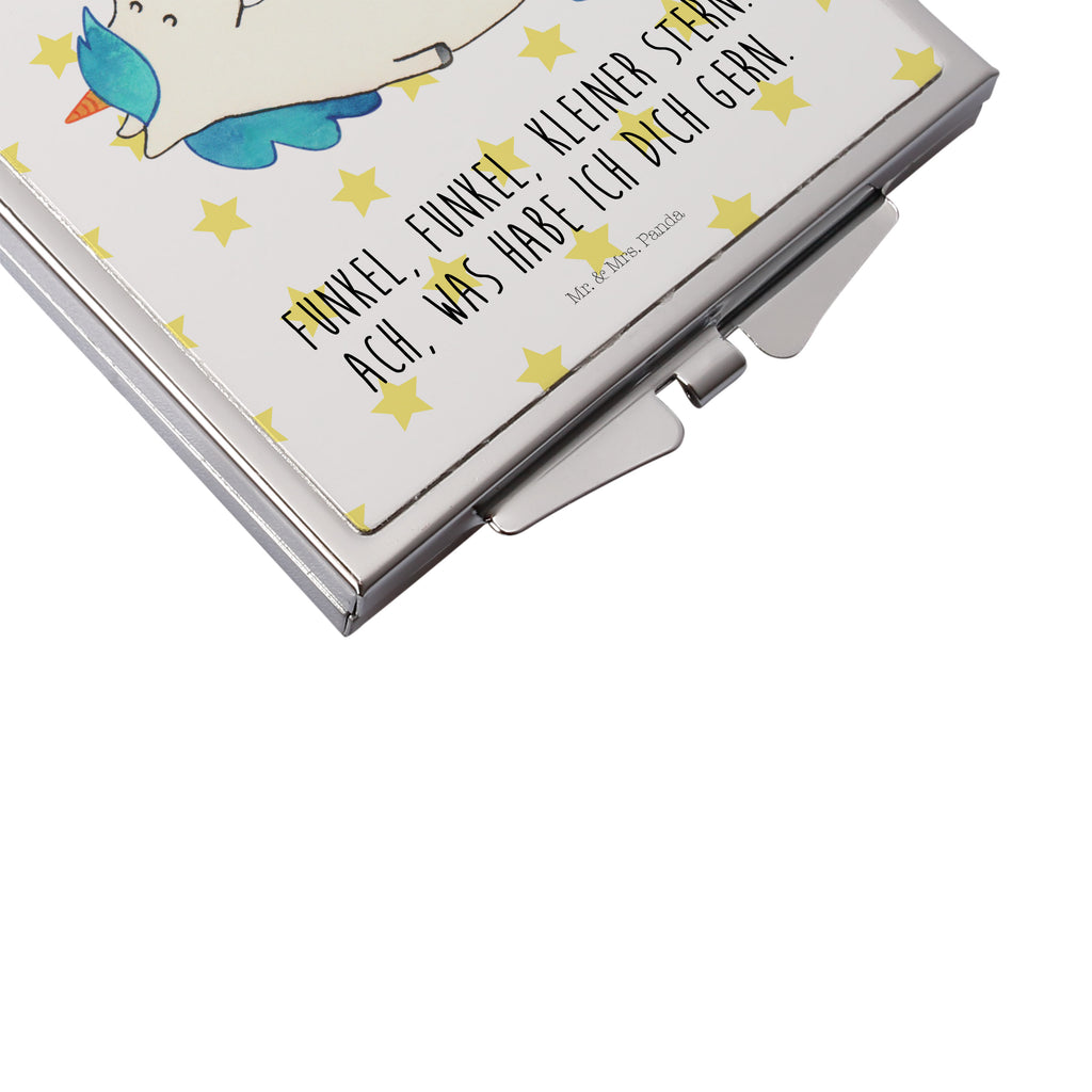 Handtaschenspiegel quadratisch Einhorn Schnullie Spiegel, Handtasche, Quadrat, silber, schminken, Schminkspiegel, Einhorn, Einhörner, Einhorn Deko, Pegasus, Unicorn, Baby, Kleinkind, Geburt, Geburtstag, Säugling, Schnuller, Geschenk Geburt, Mutter, Mama