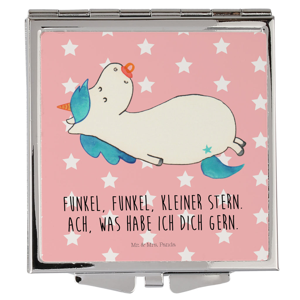 Handtaschenspiegel quadratisch Einhorn Schnullie Spiegel, Handtasche, Quadrat, silber, schminken, Schminkspiegel, Einhorn, Einhörner, Einhorn Deko, Pegasus, Unicorn, Baby, Kleinkind, Geburt, Geburtstag, Säugling, Schnuller, Geschenk Geburt, Mutter, Mama