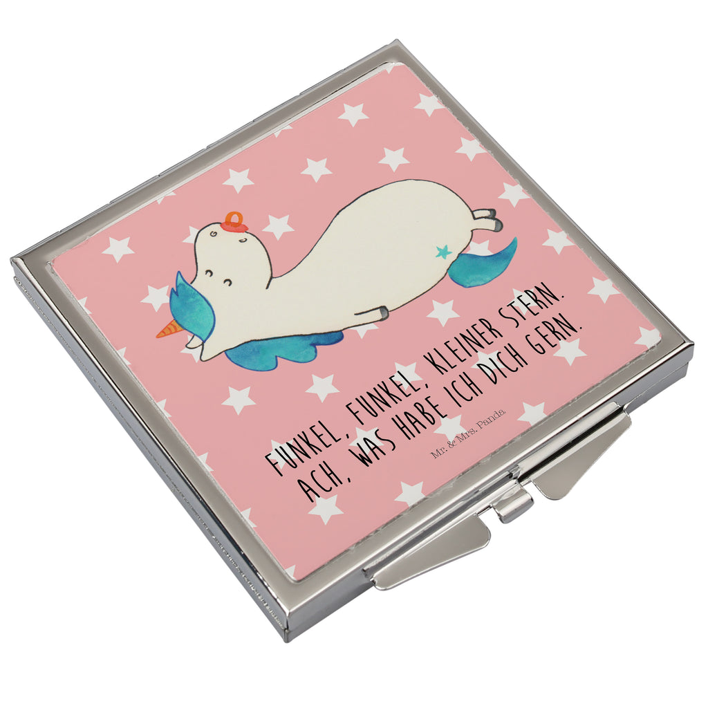 Handtaschenspiegel quadratisch Einhorn Schnullie Spiegel, Handtasche, Quadrat, silber, schminken, Schminkspiegel, Einhorn, Einhörner, Einhorn Deko, Pegasus, Unicorn, Baby, Kleinkind, Geburt, Geburtstag, Säugling, Schnuller, Geschenk Geburt, Mutter, Mama