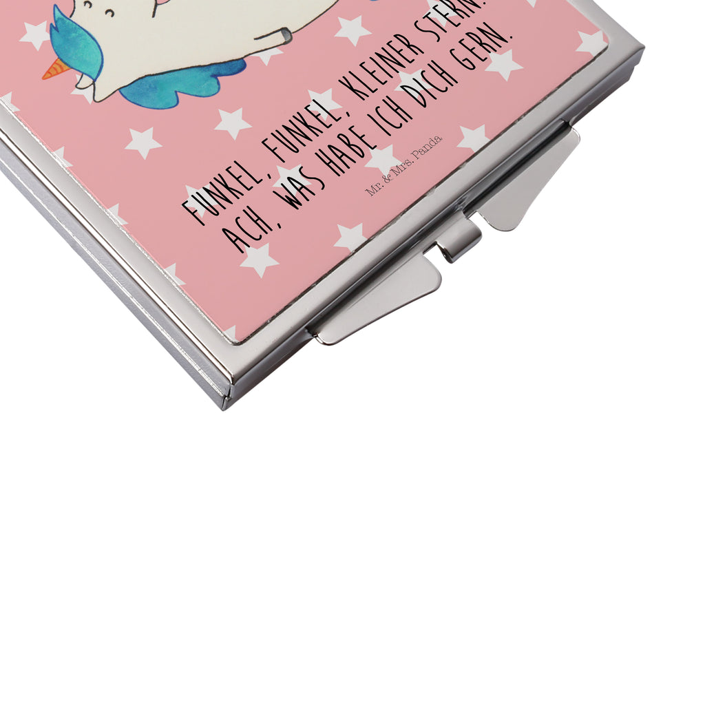 Handtaschenspiegel quadratisch Einhorn Schnullie Spiegel, Handtasche, Quadrat, silber, schminken, Schminkspiegel, Einhorn, Einhörner, Einhorn Deko, Pegasus, Unicorn, Baby, Kleinkind, Geburt, Geburtstag, Säugling, Schnuller, Geschenk Geburt, Mutter, Mama