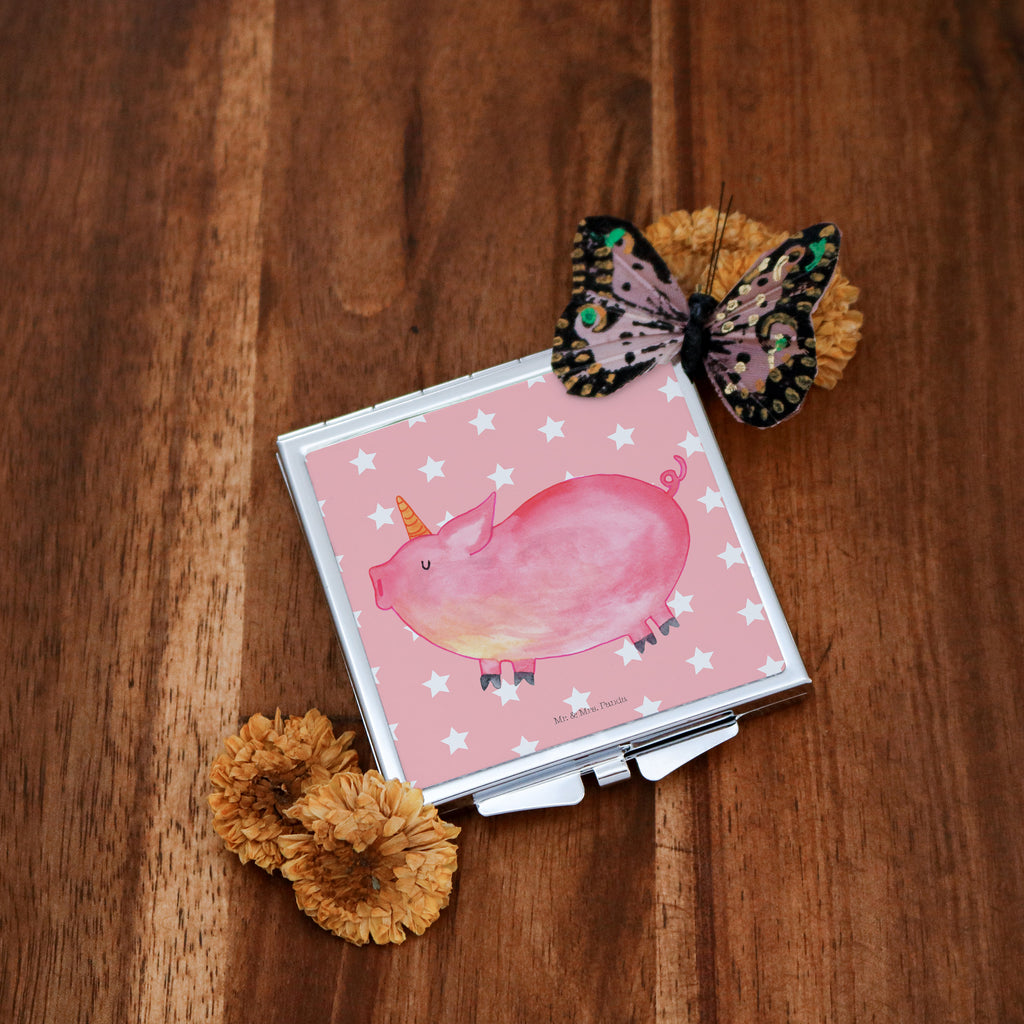 Handtaschenspiegel quadratisch Einhorn Schweinhorn Spiegel, Handtasche, Quadrat, silber, schminken, Schminkspiegel, Einhorn, Einhörner, Einhorn Deko, Pegasus, Unicorn, Party, Spaß, Schwein, Schweinhorn, Bauer, witzig. lustig, Spruch, geschenk, Pig, Piggy, funny, english, englisch