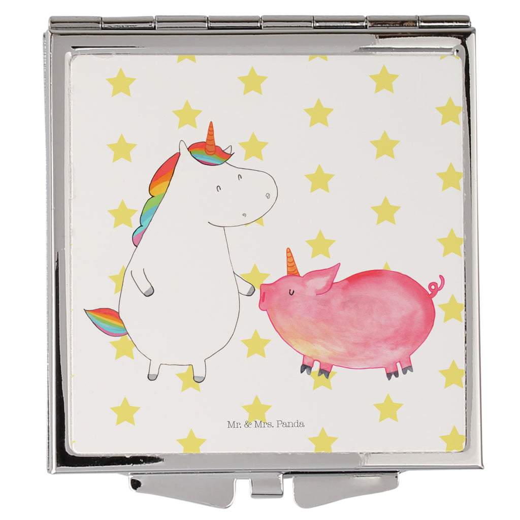 Handtaschenspiegel quadratisch Einhorn + Schweinhorn Spiegel, Handtasche, Quadrat, silber, schminken, Schminkspiegel, Einhorn, Einhörner, Einhorn Deko, Pegasus, Unicorn, Freundschaft, Schweinhorn, Schwein, Freundin, Schweinchen