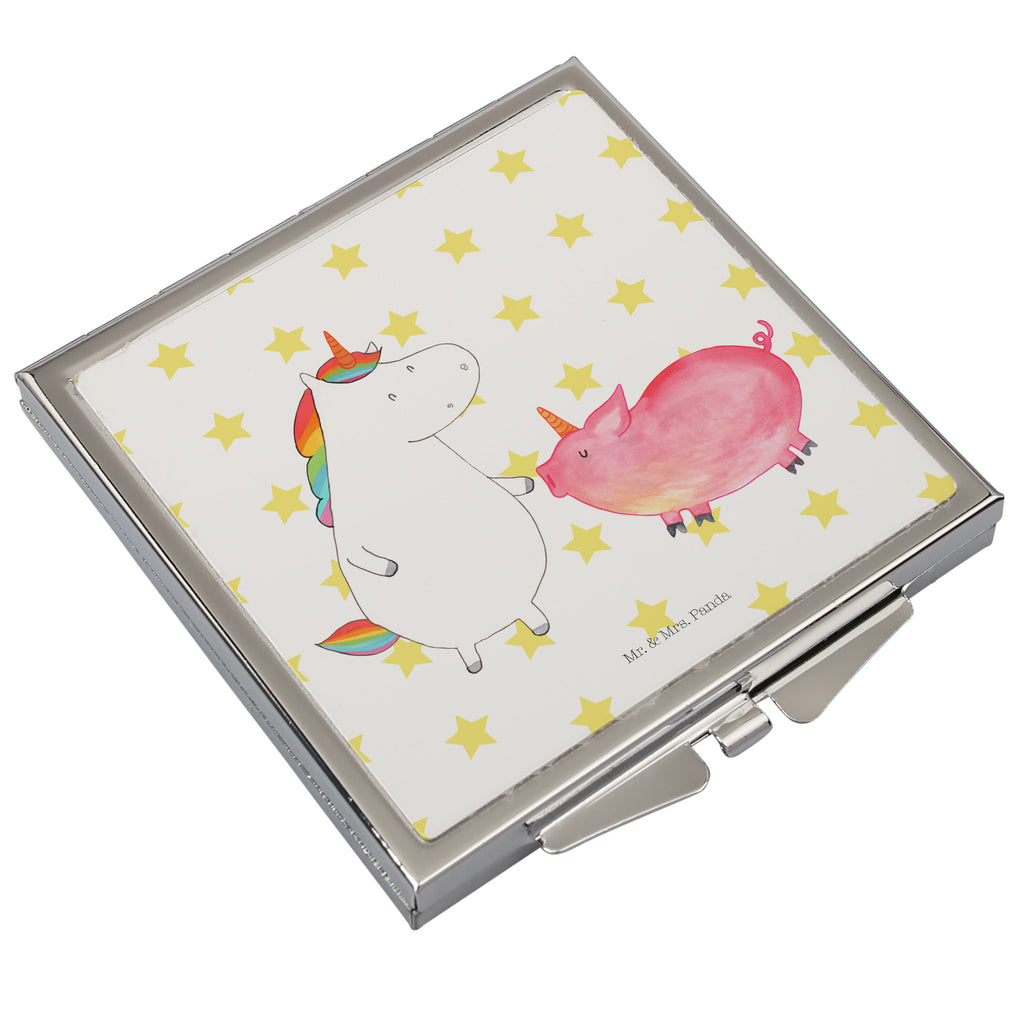 Handtaschenspiegel quadratisch Einhorn + Schweinhorn Spiegel, Handtasche, Quadrat, silber, schminken, Schminkspiegel, Einhorn, Einhörner, Einhorn Deko, Pegasus, Unicorn, Freundschaft, Schweinhorn, Schwein, Freundin, Schweinchen