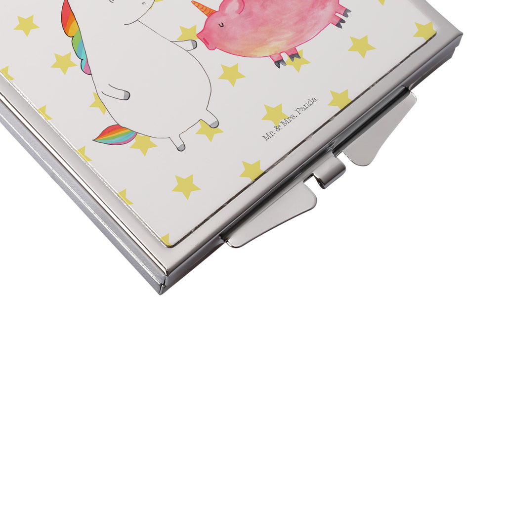 Handtaschenspiegel quadratisch Einhorn + Schweinhorn Spiegel, Handtasche, Quadrat, silber, schminken, Schminkspiegel, Einhorn, Einhörner, Einhorn Deko, Pegasus, Unicorn, Freundschaft, Schweinhorn, Schwein, Freundin, Schweinchen