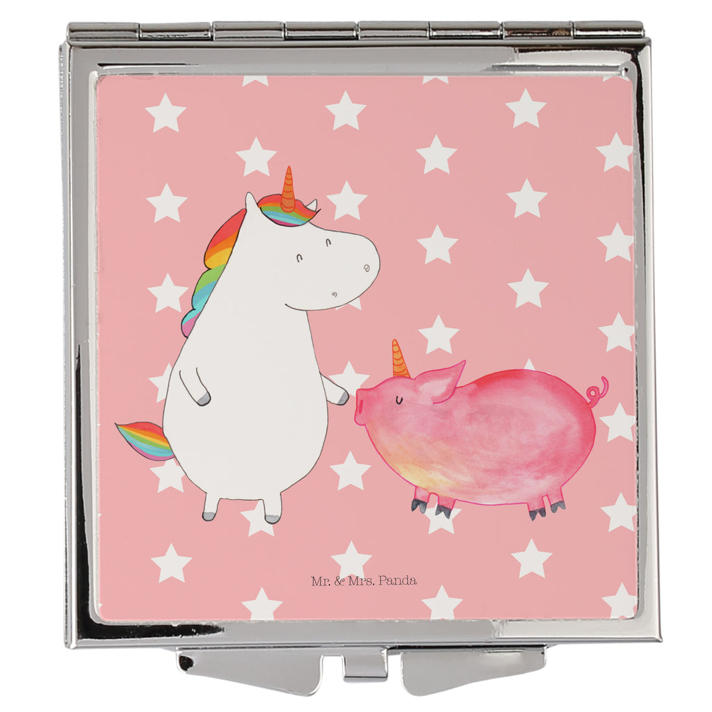 Handtaschenspiegel quadratisch Einhorn + Schweinhorn Spiegel, Handtasche, Quadrat, silber, schminken, Schminkspiegel, Einhorn, Einhörner, Einhorn Deko, Pegasus, Unicorn, Freundschaft, Schweinhorn, Schwein, Freundin, Schweinchen
