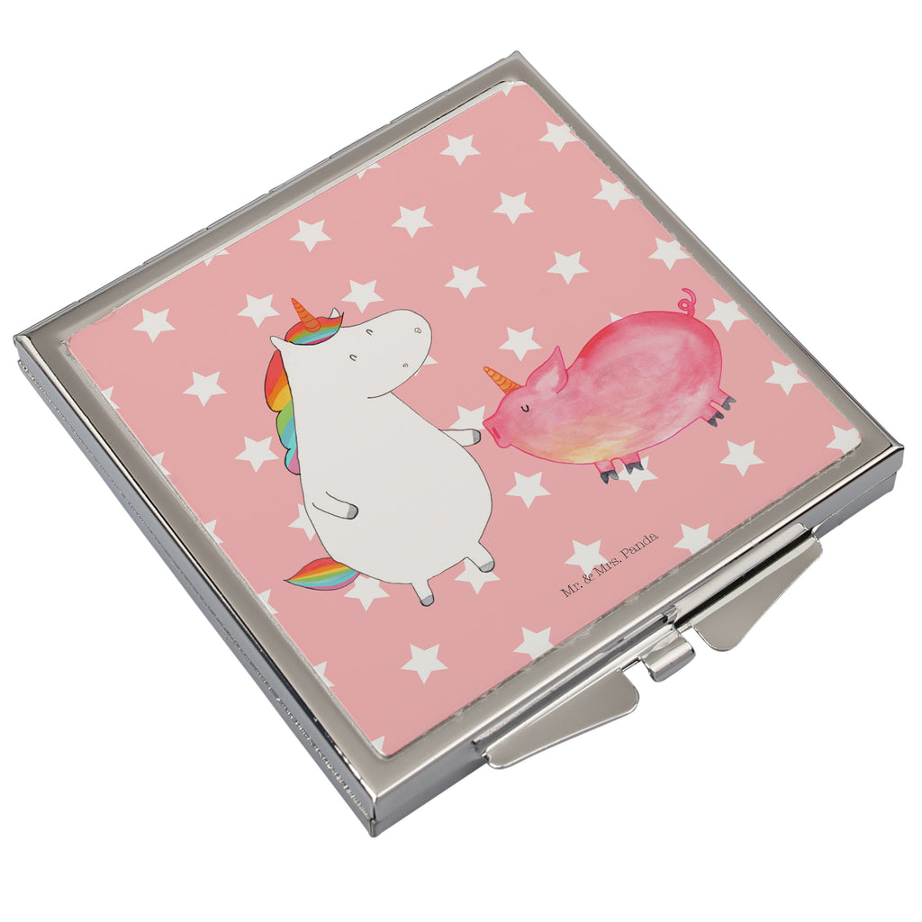 Handtaschenspiegel quadratisch Einhorn + Schweinhorn Spiegel, Handtasche, Quadrat, silber, schminken, Schminkspiegel, Einhorn, Einhörner, Einhorn Deko, Pegasus, Unicorn, Freundschaft, Schweinhorn, Schwein, Freundin, Schweinchen