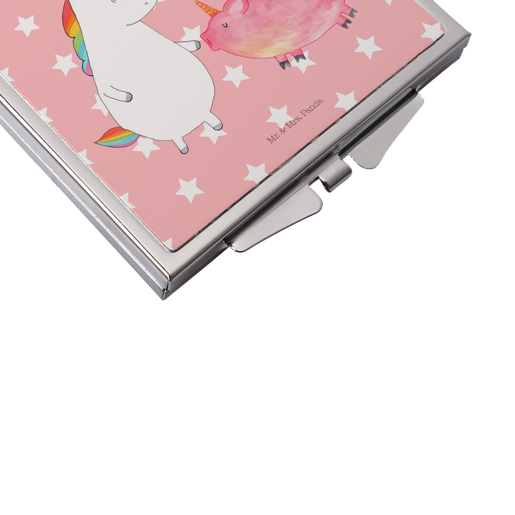 Handtaschenspiegel quadratisch Einhorn + Schweinhorn Spiegel, Handtasche, Quadrat, silber, schminken, Schminkspiegel, Einhorn, Einhörner, Einhorn Deko, Pegasus, Unicorn, Freundschaft, Schweinhorn, Schwein, Freundin, Schweinchen