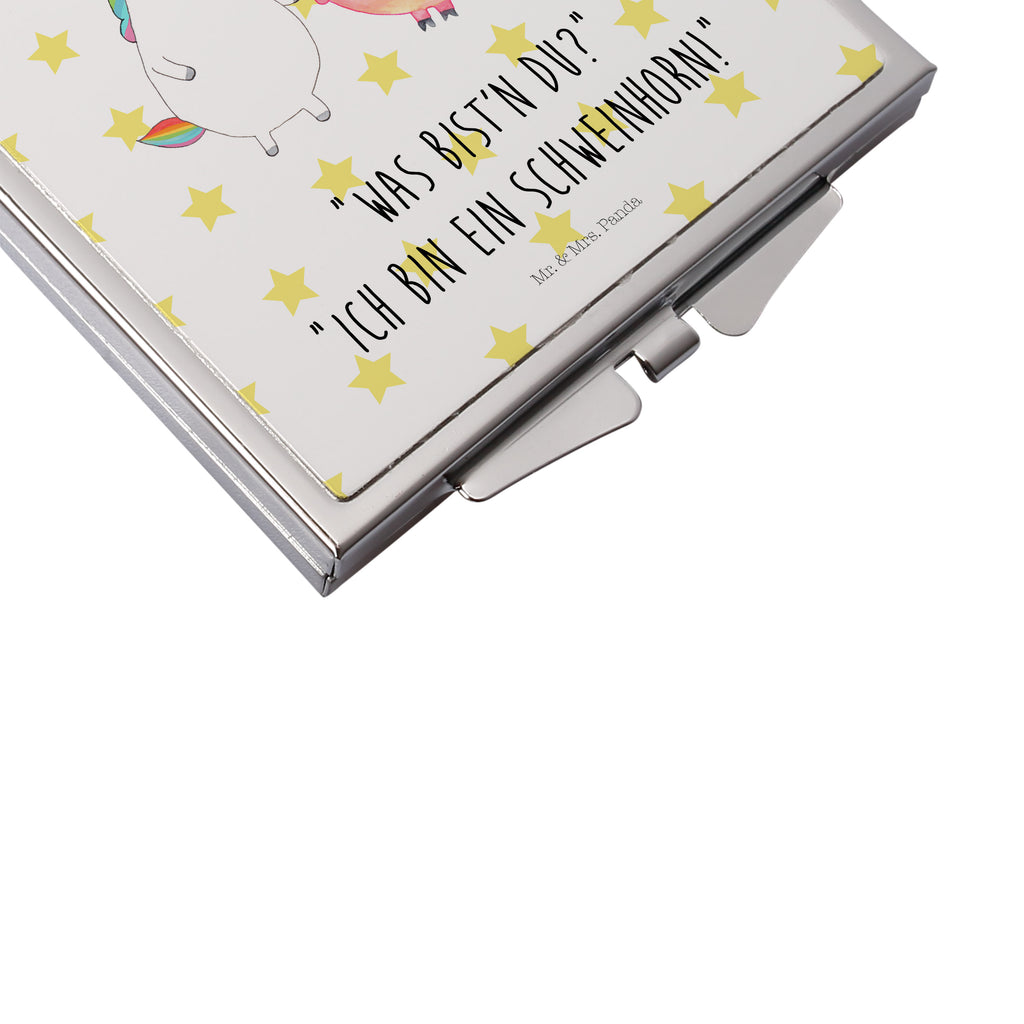 Handtaschenspiegel quadratisch Einhorn + Schweinhorn Spiegel, Handtasche, Quadrat, silber, schminken, Schminkspiegel, Einhorn, Einhörner, Einhorn Deko, Pegasus, Unicorn, Freundschaft, Schweinhorn, Schwein, Freundin, Schweinchen