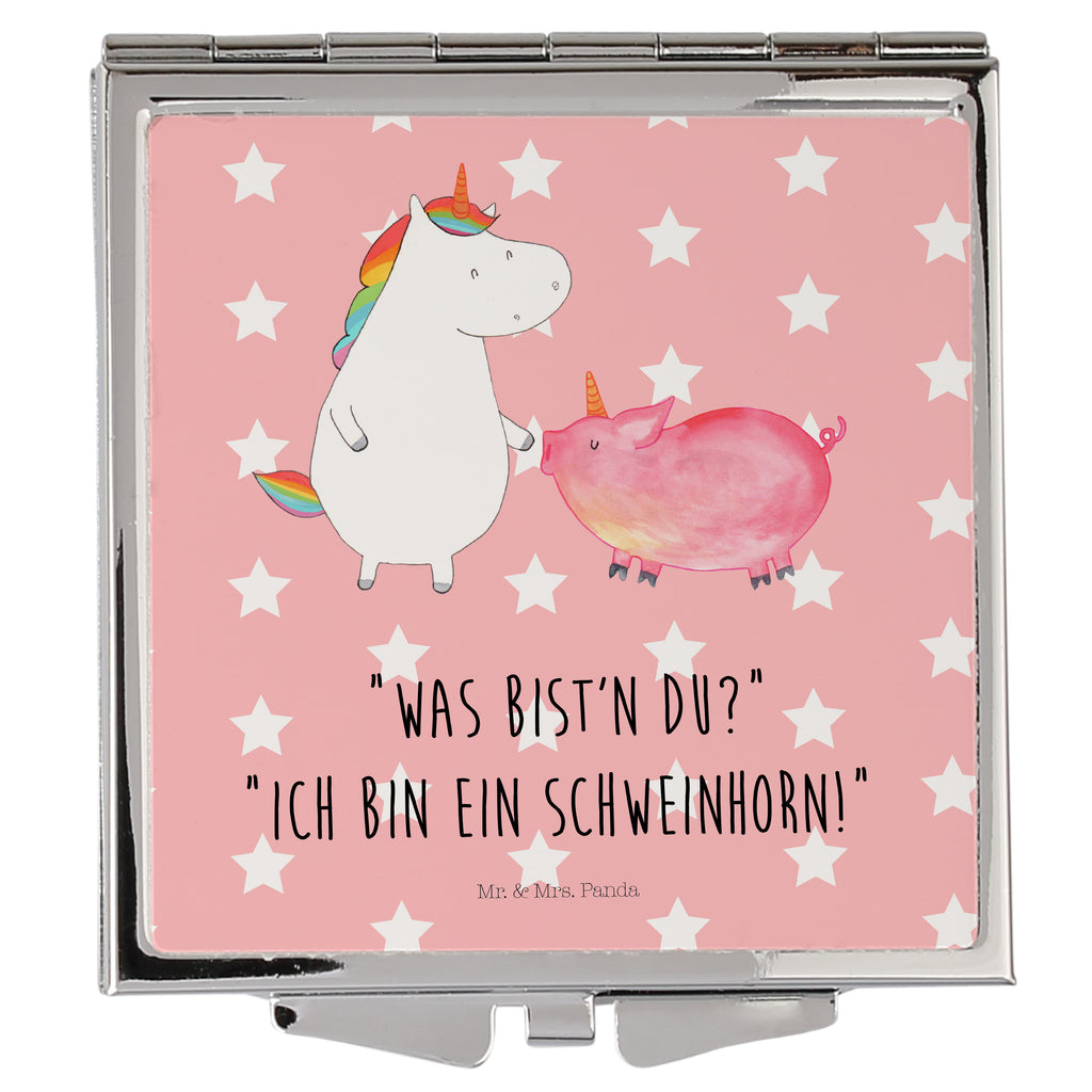 Handtaschenspiegel quadratisch Einhorn + Schweinhorn Spiegel, Handtasche, Quadrat, silber, schminken, Schminkspiegel, Einhorn, Einhörner, Einhorn Deko, Pegasus, Unicorn, Freundschaft, Schweinhorn, Schwein, Freundin, Schweinchen