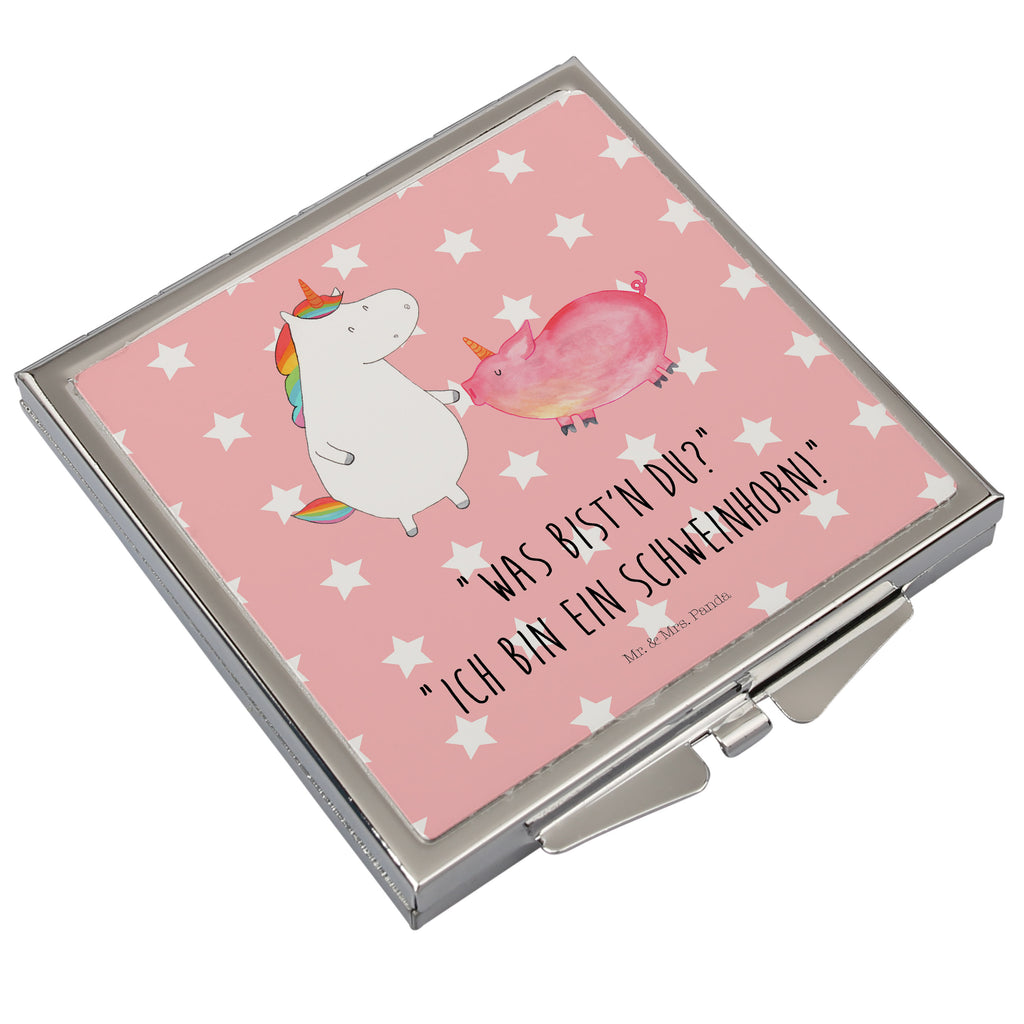 Handtaschenspiegel quadratisch Einhorn + Schweinhorn Spiegel, Handtasche, Quadrat, silber, schminken, Schminkspiegel, Einhorn, Einhörner, Einhorn Deko, Pegasus, Unicorn, Freundschaft, Schweinhorn, Schwein, Freundin, Schweinchen