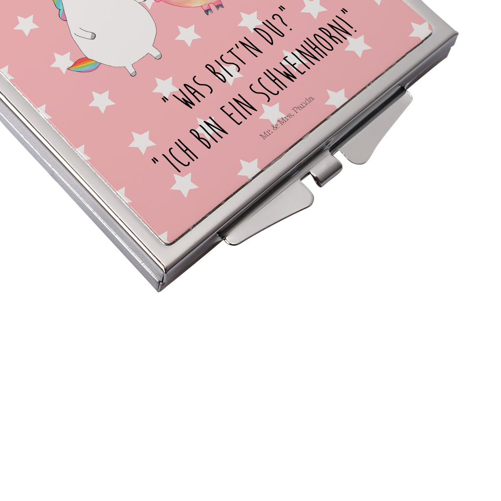 Handtaschenspiegel quadratisch Einhorn + Schweinhorn Spiegel, Handtasche, Quadrat, silber, schminken, Schminkspiegel, Einhorn, Einhörner, Einhorn Deko, Pegasus, Unicorn, Freundschaft, Schweinhorn, Schwein, Freundin, Schweinchen