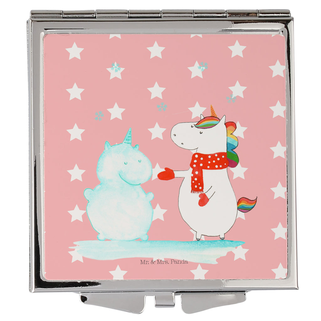 Handtaschenspiegel quadratisch Einhorn Schneemann Spiegel, Handtasche, Quadrat, silber, schminken, Schminkspiegel, Einhorn, Einhörner, Einhorn Deko, Pegasus, Unicorn, Schneemann, Winter, Schnee, Kuchen, Weihnachten, kalt, Mütze, Handschuhe, X-Mas