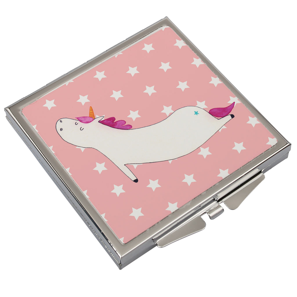 Handtaschenspiegel quadratisch Einhorn Yoga Spiegel, Handtasche, Quadrat, silber, schminken, Schminkspiegel, Einhorn, Einhörner, Einhorn Deko, Pegasus, Unicorn, Yoga, Namaste, Achtsamkeit, Entspannung, Joga, Yogamatte, Sport, lustig, witzig, süß