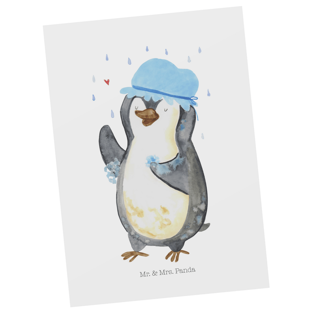 Postkarte Pinguin duscht Geschenkkarte, Grußkarte, Karte, Einladung, Ansichtskarte, Geburtstagskarte, Einladungskarte, Dankeskarte, Pinguin, Pinguine, Dusche, duschen, Lebensmotto, Motivation, Neustart, Neuanfang, glücklich sein
