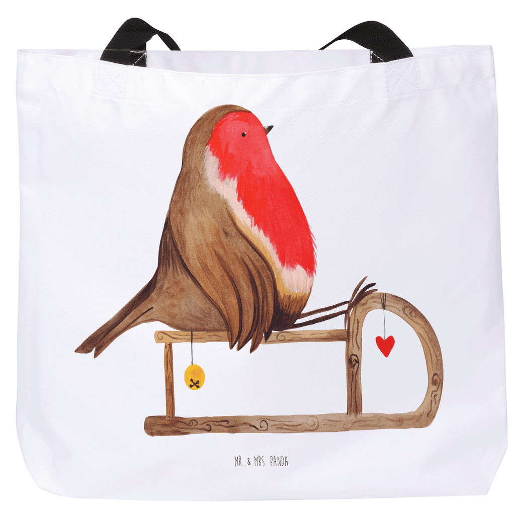 Shopper Rotkehlchen Schlitten Beutel, Einkaufstasche, Tasche, Strandtasche, Einkaufsbeutel, Shopper, Schultasche, Freizeittasche, Tragebeutel, Schulbeutel, Alltagstasche, Winter, Weihnachten, Weihnachtsdeko, Nikolaus, Advent, Heiligabend, Wintermotiv, Schlitten, Vogel