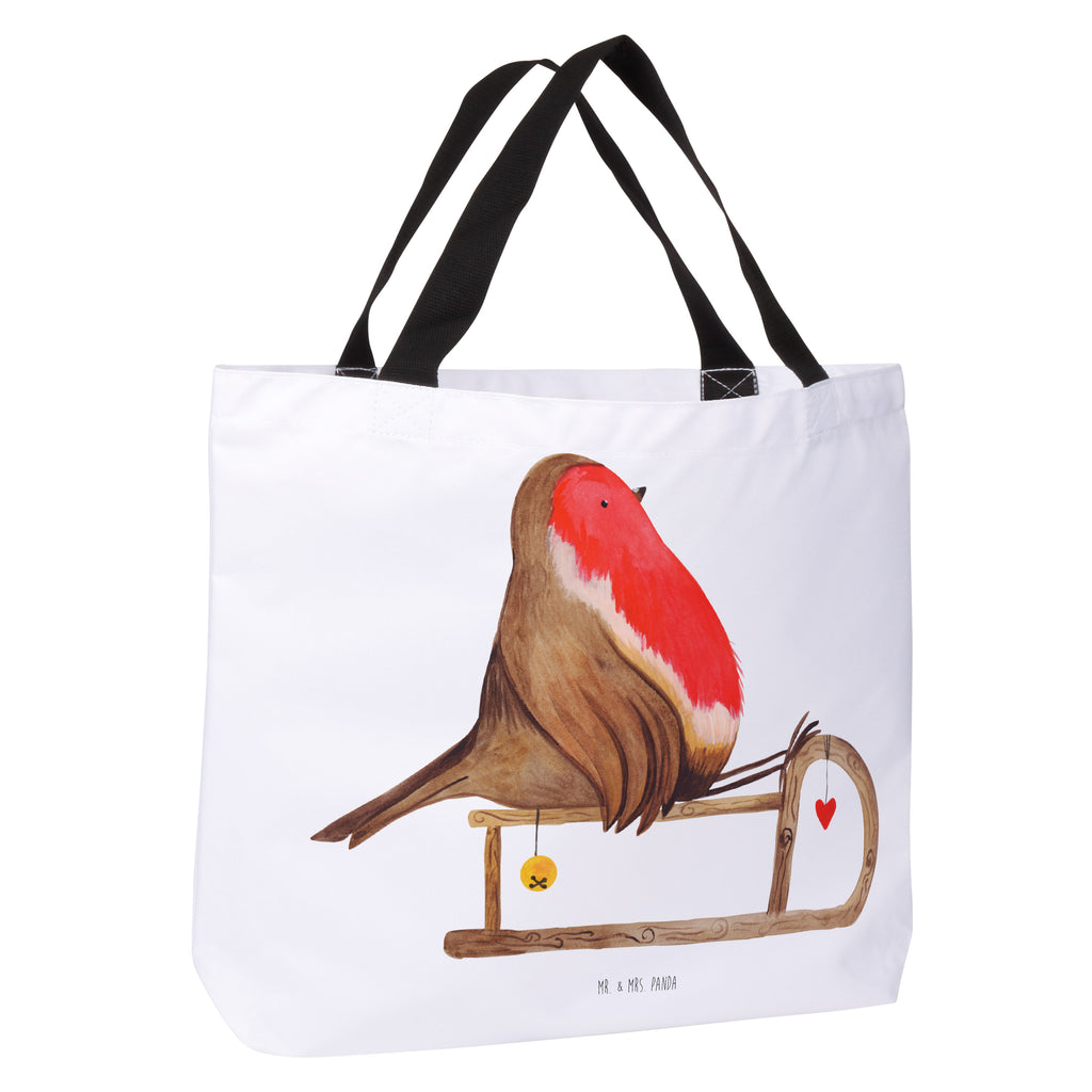 Shopper Rotkehlchen Schlitten Beutel, Einkaufstasche, Tasche, Strandtasche, Einkaufsbeutel, Shopper, Schultasche, Freizeittasche, Tragebeutel, Schulbeutel, Alltagstasche, Winter, Weihnachten, Weihnachtsdeko, Nikolaus, Advent, Heiligabend, Wintermotiv, Schlitten, Vogel
