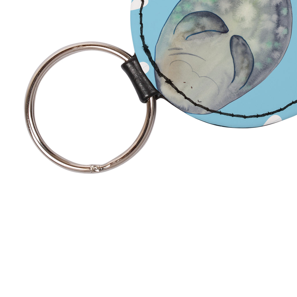 Rund Schlüsselanhänger Seekuh happy Schlüsselanhänger, Anhänger, Taschenanhänger, Glücksbringer, Schutzengel, Meerestiere, Meer, Urlaub, Seekuh, Seekühe, Selbstliebe, Respekt, Neuanfang, Neustart, Achtsamkeit, Zufrieden, Liebeskummer, Freundin